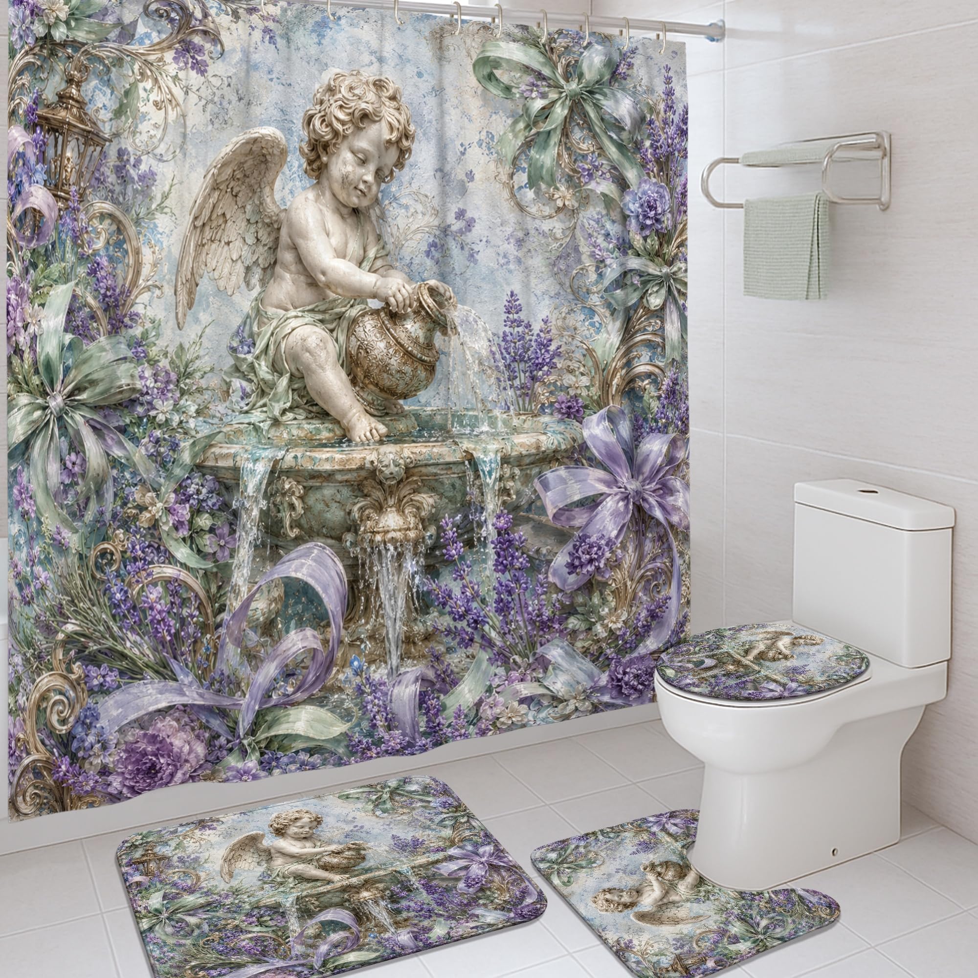 Rideaux de douche Ange anti-moisissure en polyester pour sol sec