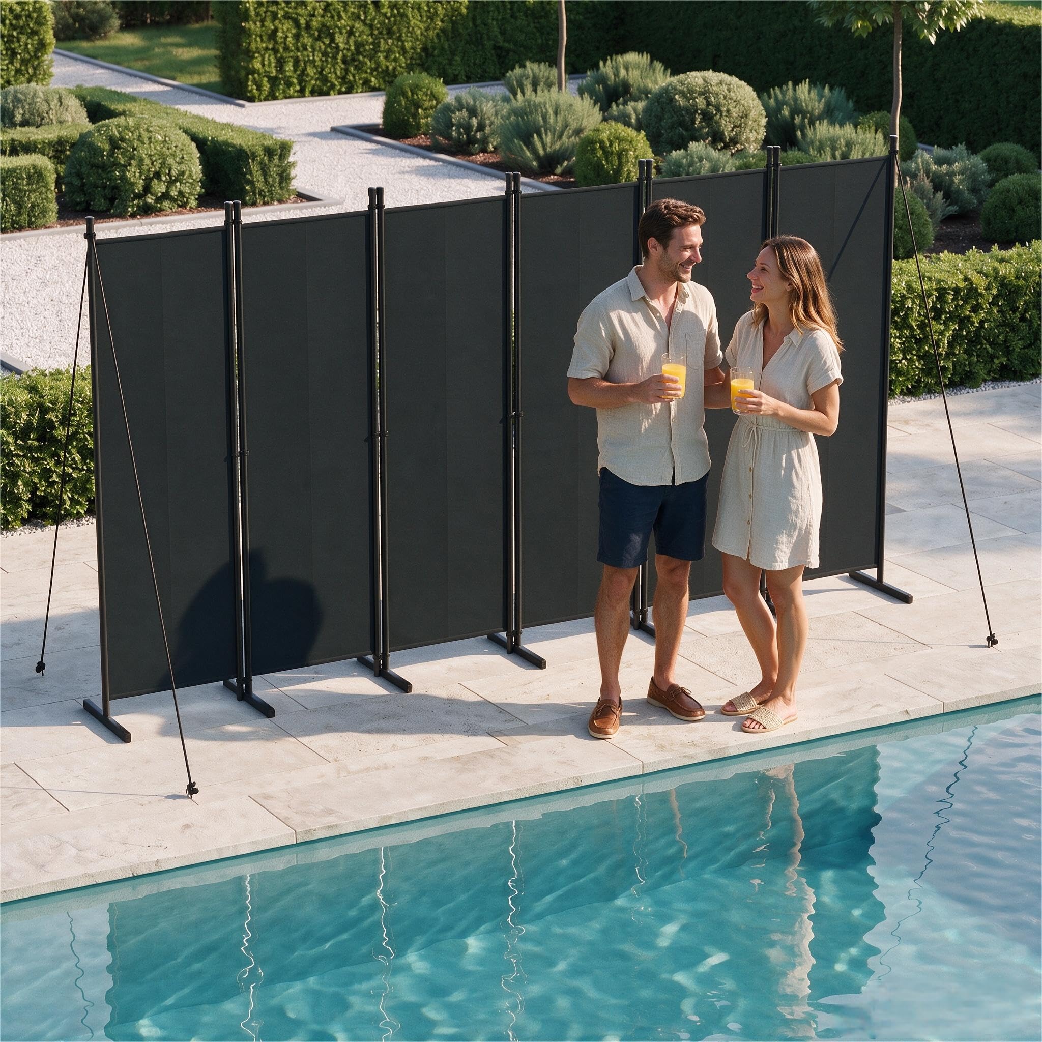 UISEBRT Paravent mit Heringen und Abspannleinen,mobiler sichtschutz Klappbar Freistehend Trennwand Outdoor wetterfest ohne Bohren für Garten Balkon Terrasse
