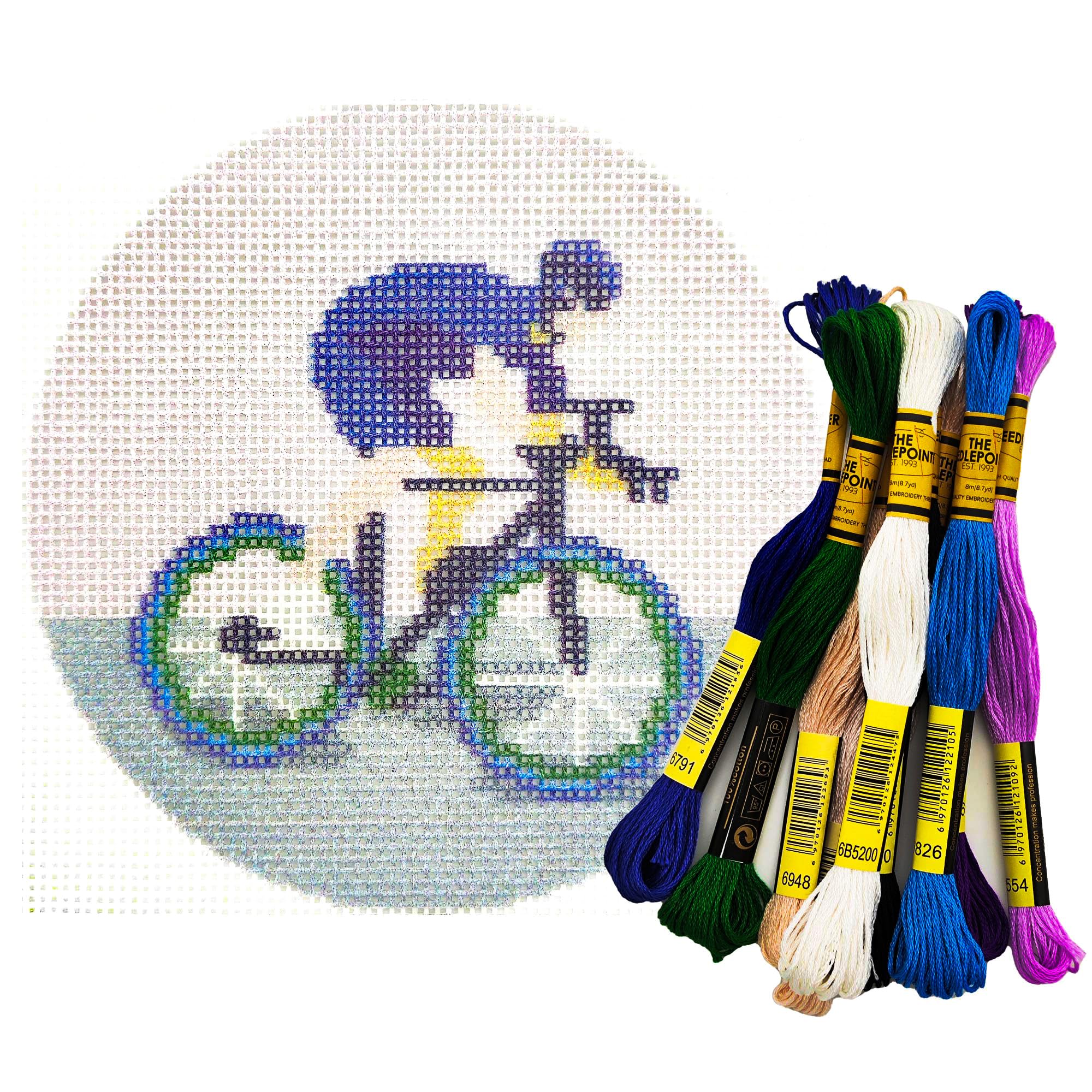 Howie's Needlepoint Needlepoint Kits, 18CT Printed Embroidery Pattern Starter Kits, Stamped Patterns Canvas Kits(Cyclist on Road,4x4inch)