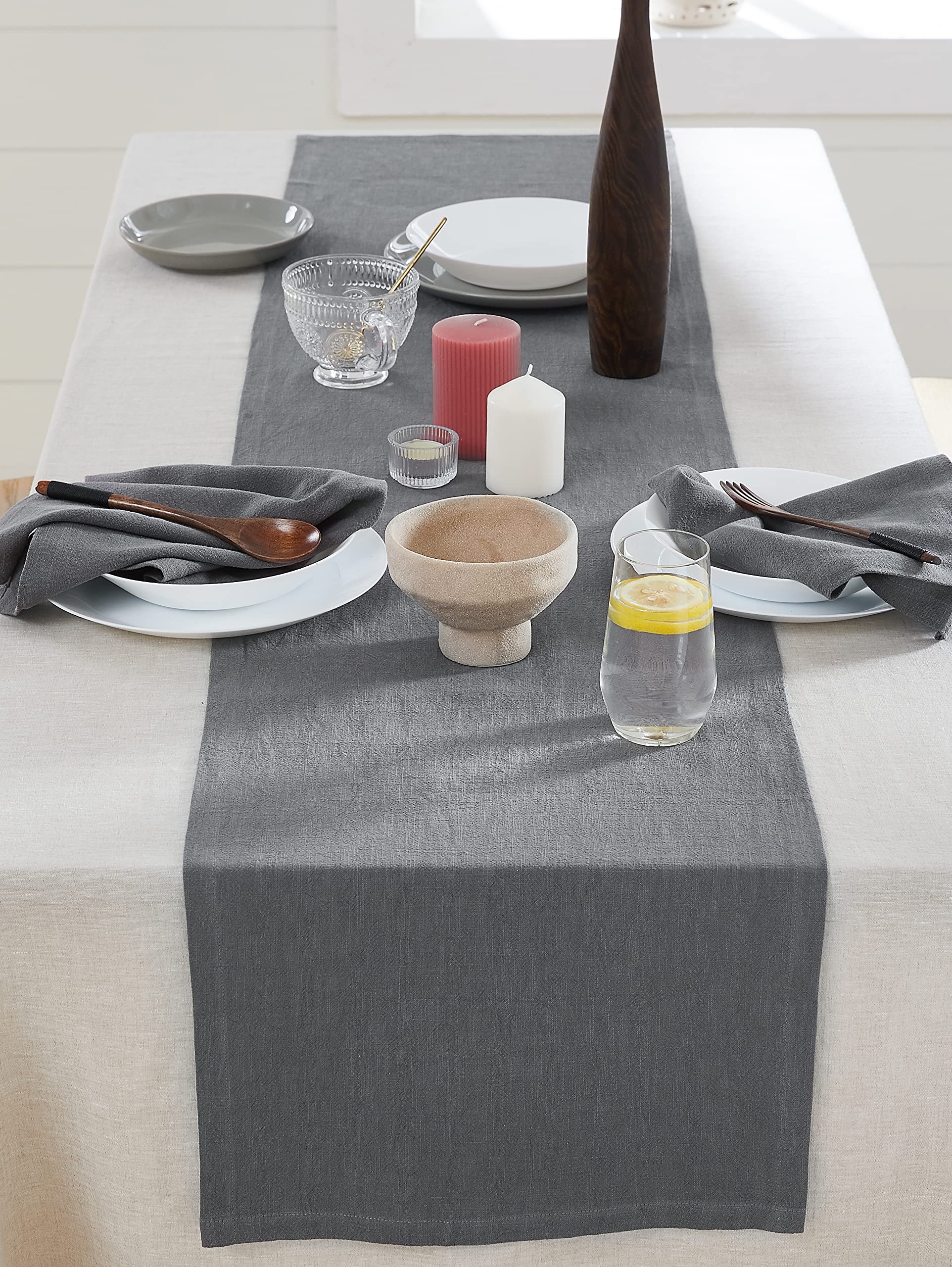 Berklan Leinen Tischläufer 40 x 180 cm für Esstische 80% europäischer Flachs 20% Baumwolle Elegant waschbar Blau