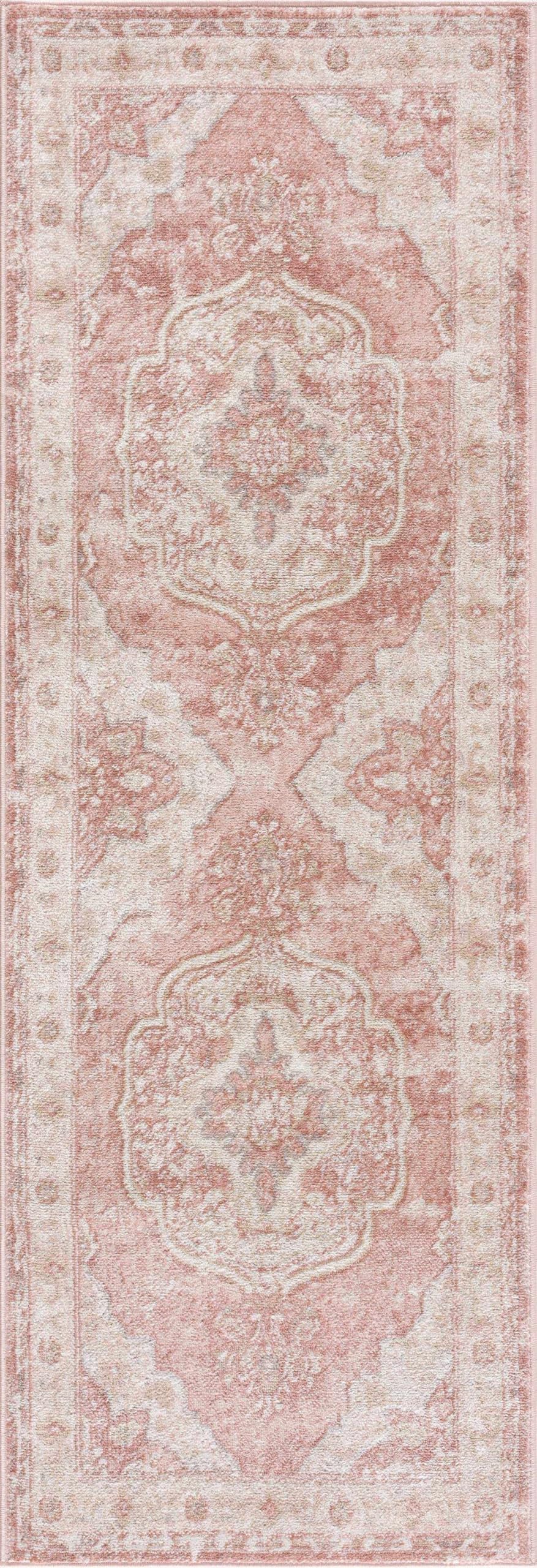 BoutiqueRugs Blush & Light Pink Collection Kandos Bohemian Oriental Medallion Runner Rug - Traditional Floral Carpet for Hallway, Kitchen - Blush,