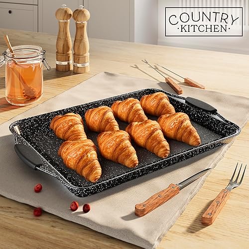 Miniatura 8 de Country Kitchen Juego de utensilios para hornear apilables antiadherentes, resistentes, duraderos, de fácil liberación, negro, 4 piezas