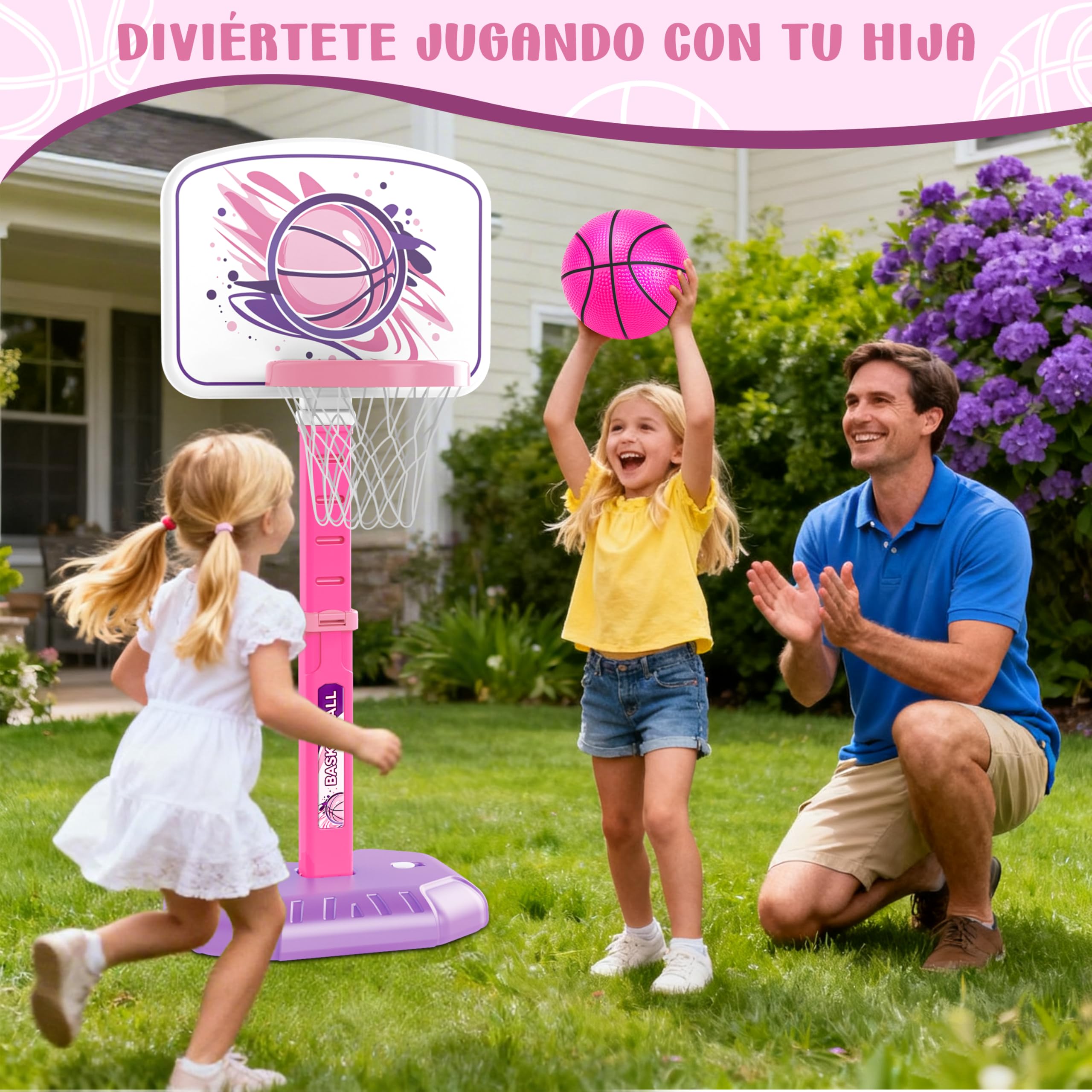 MOMOSTAR Canasta Baloncesto Infantil, Canasta de Baloncesto para Niños Incluir 3 Bolas, Altura Ajustable 70-140cm, Aro de Baloncesto para Interior y Exterior, Regalos para Niña Niño 3 4 5 6 Años