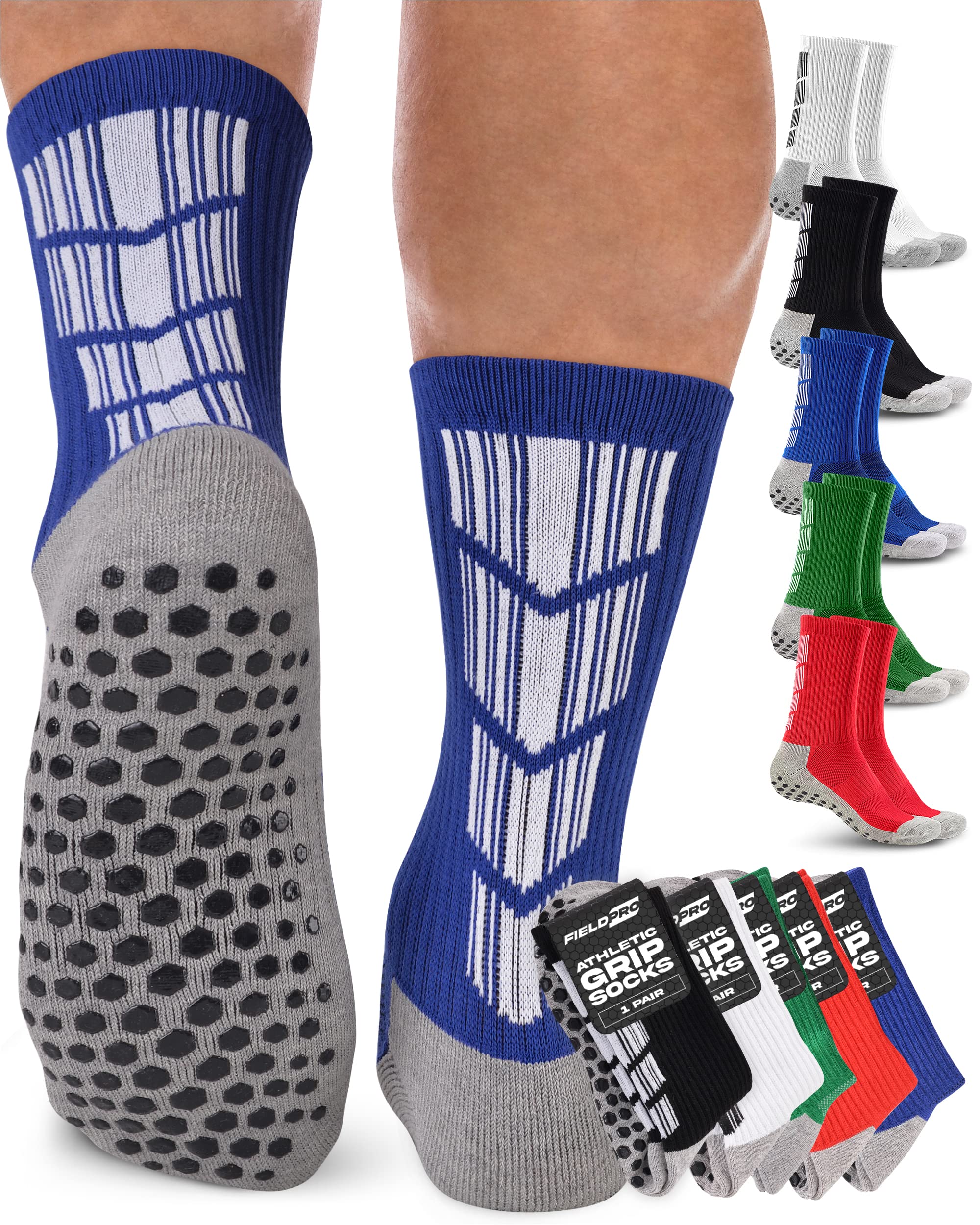 Photo 1 of 3 & 5 Pairs Adult & Youth Soccer Grip Socks - 5 Colors Mens Grip Socks Soccer | Soccer Grip Socks Men | Soccer Socks Medium Black/White/Red/Blue/Green - 5 Pairs