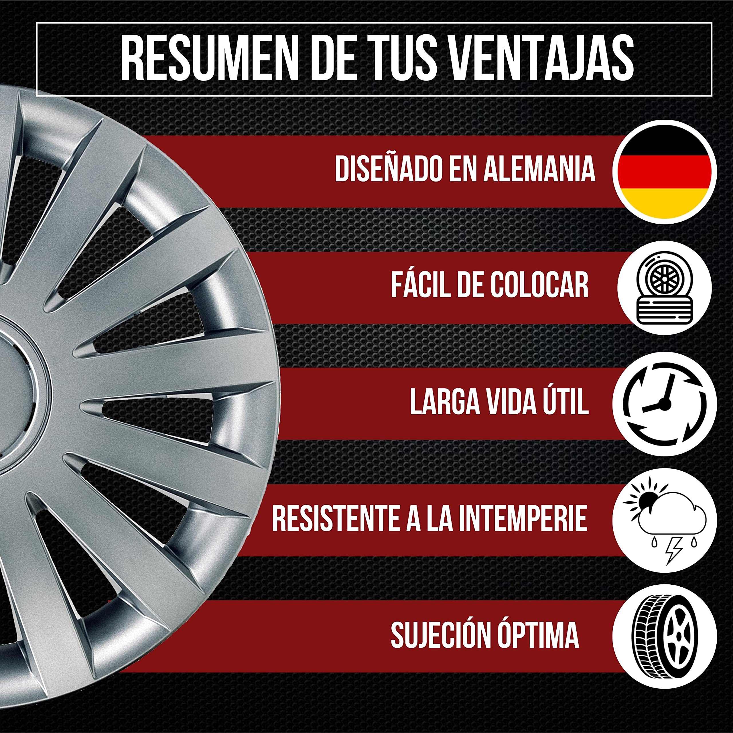 Albrecht tapacubos 15 Pulgadas Plata para Llantas de Acero - Tapacubos Wind de plástico Barnizado - Duradero en el Embalaje Original de Albrecht