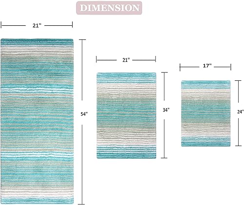 Miniatura 2 de Home Weavers Colección Gradiation 100% algodón, alfombra lavable, tapete de baño, tapete de cocina, juego de alfombras de baño, antideslizantes,