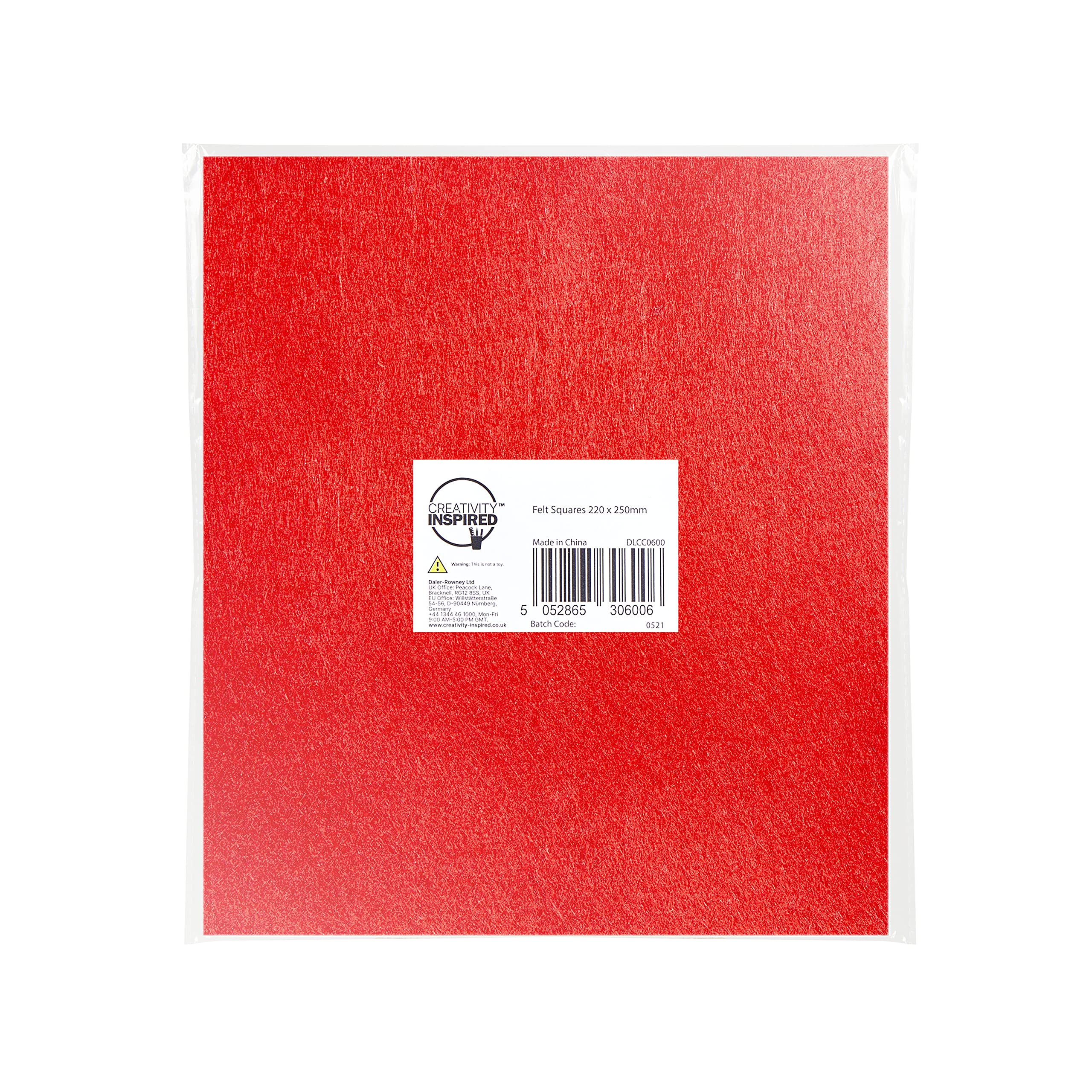 Creativity Inspired Craft Felt Squares, 220mm x 250mm, 10 Sheets, Assorted Colours, Ideal for Hobbyists and Professional Crafters, Adults & Kids