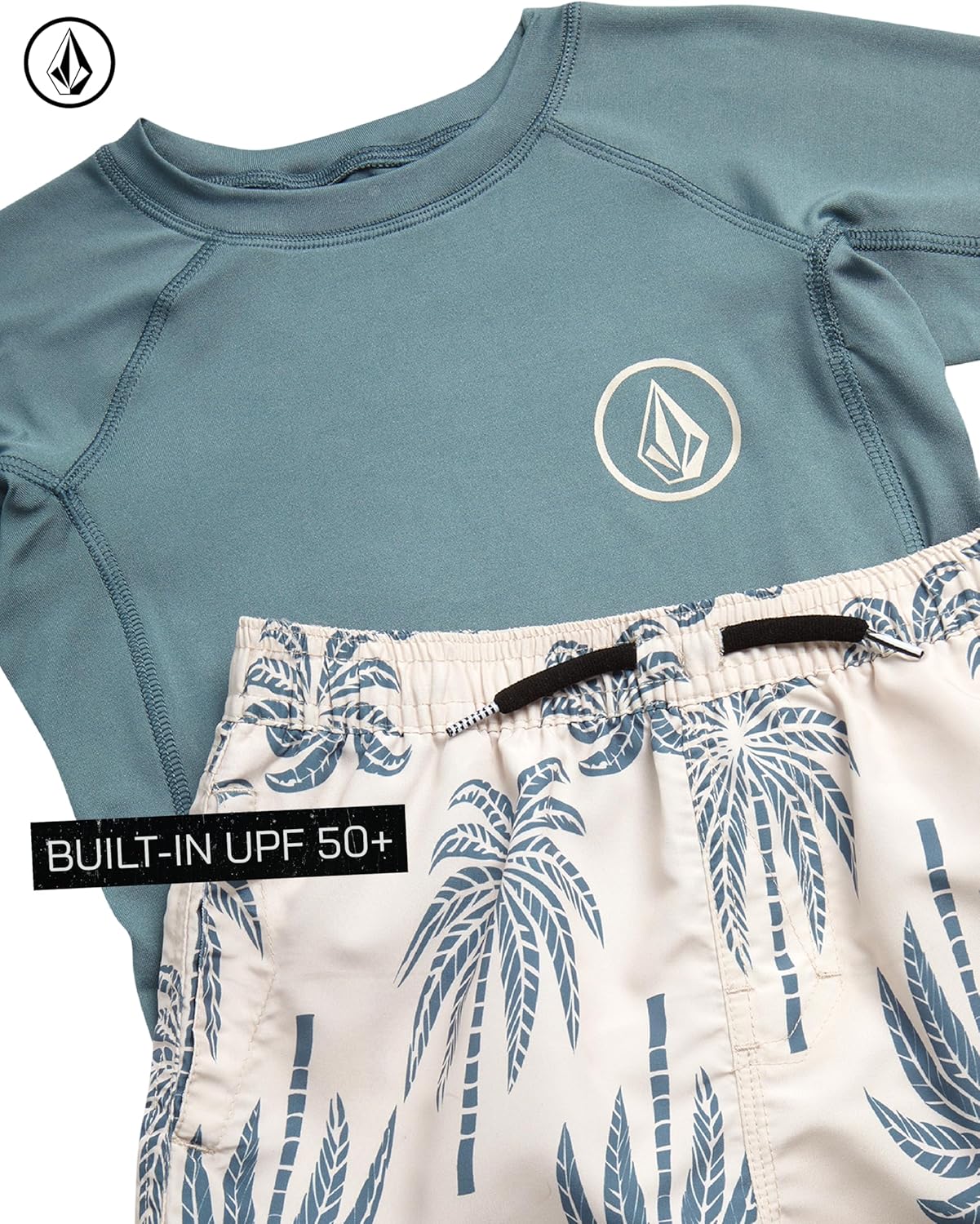 Volcom Baby Boys Swim Set - 2 Piece Long Sleeve Swim Shirt Graphic Tees & Board Shorts, Infant Toddler Little Boys Swimsuit