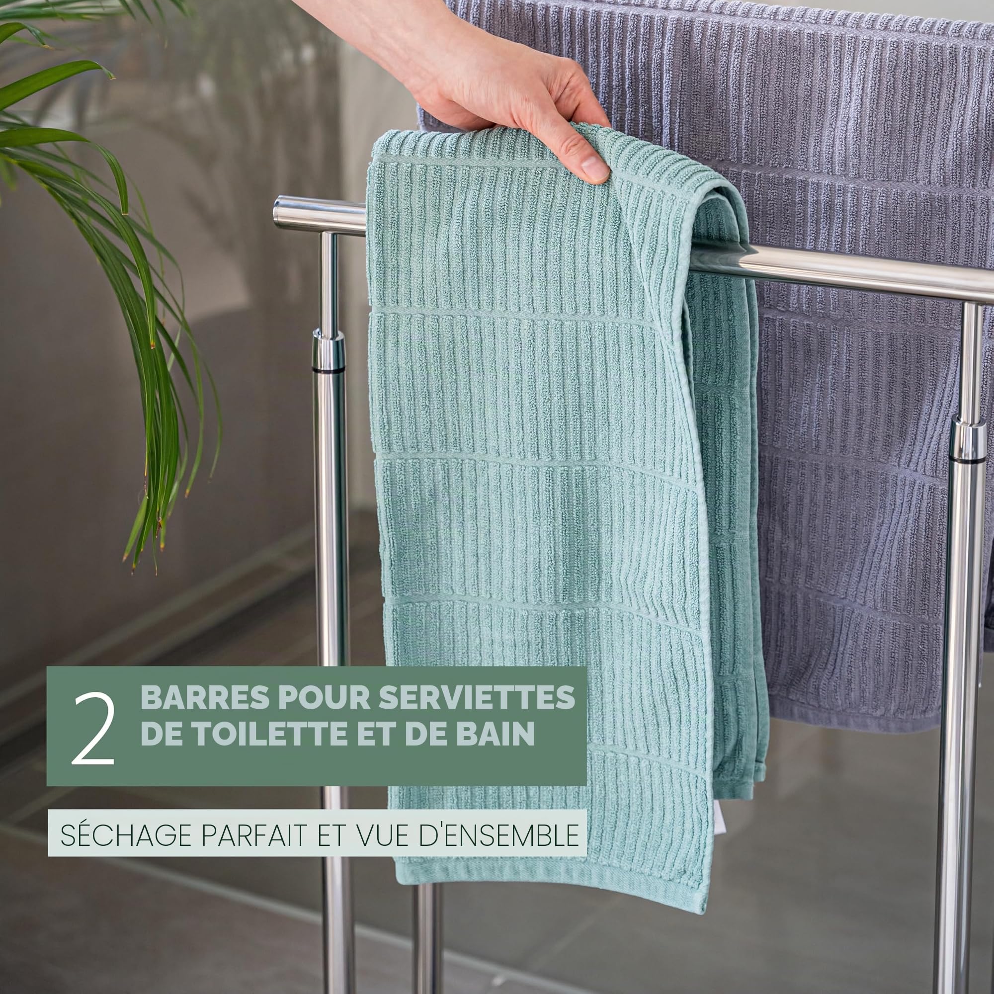 bremermann Porte-serviettes autoportant à 2 barres, Accroche Serviette Salle de Bain