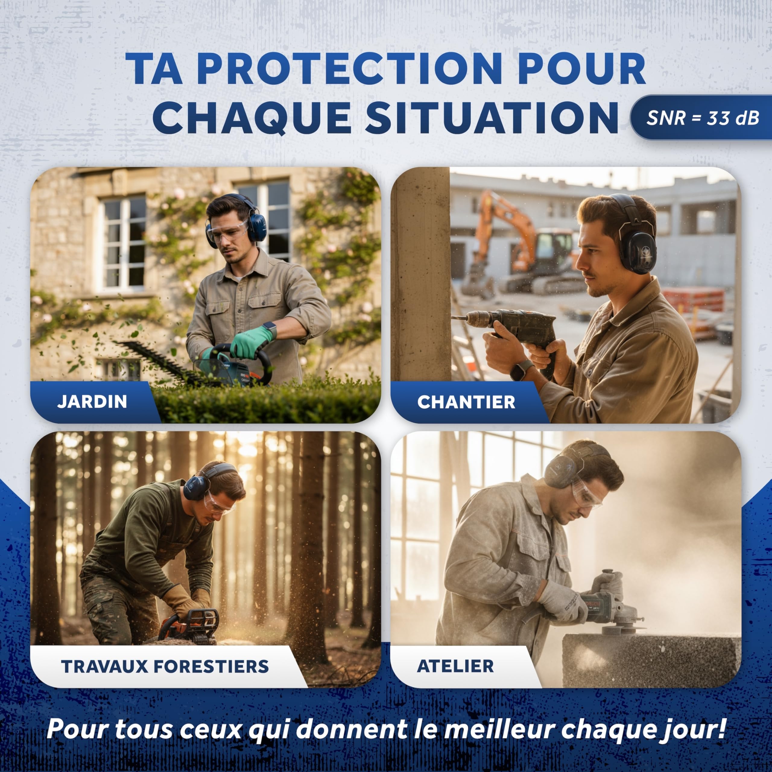 Schallwerk ® Work+ protection auditive de travail – taille des casque anti bruit ajustables – atténue le bruit et protège l'audition – idéal pour le travail et la vie quotidienne (Navy Blue)