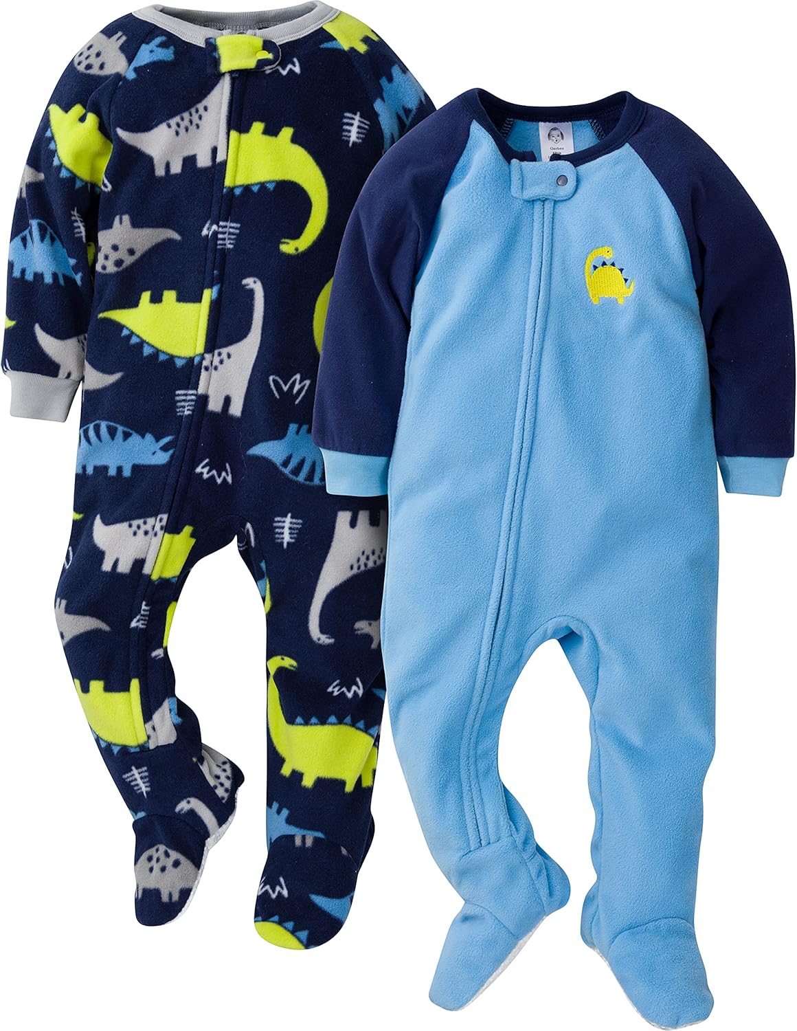 Gerber Baby Boys Toddler Loose Fit Fleece Footed Pajamas 2-pack Blue Dinos 6-9 Months