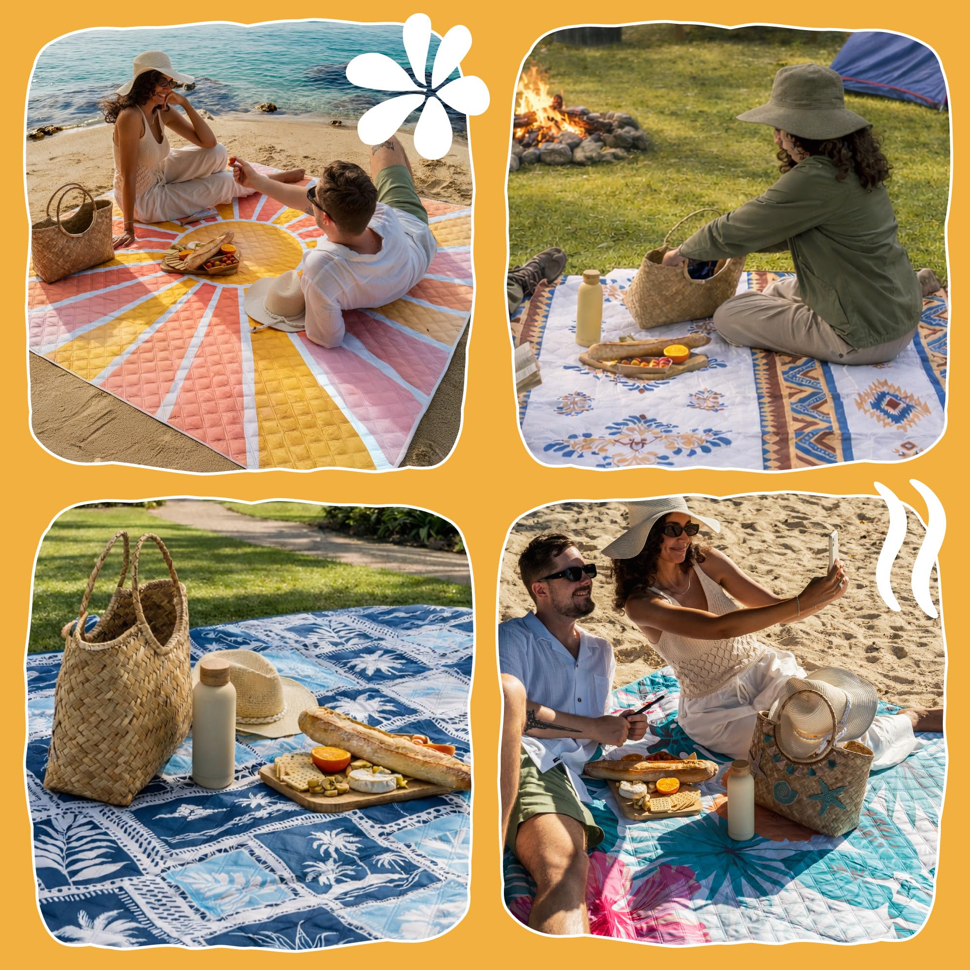 Twinzee Picknickdecke 200x200 cm Wasserdicht Stranddecke XXL Strandmatte Gepolstert Kompakt