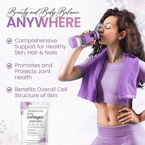 Miniatura 5 de Polvo de péptidos de colágeno múltiple, 1 libra de colágeno en polvo, tipo I, II, III, V, X con biotina 10000 mcg, polvo de ácido hialurónico,