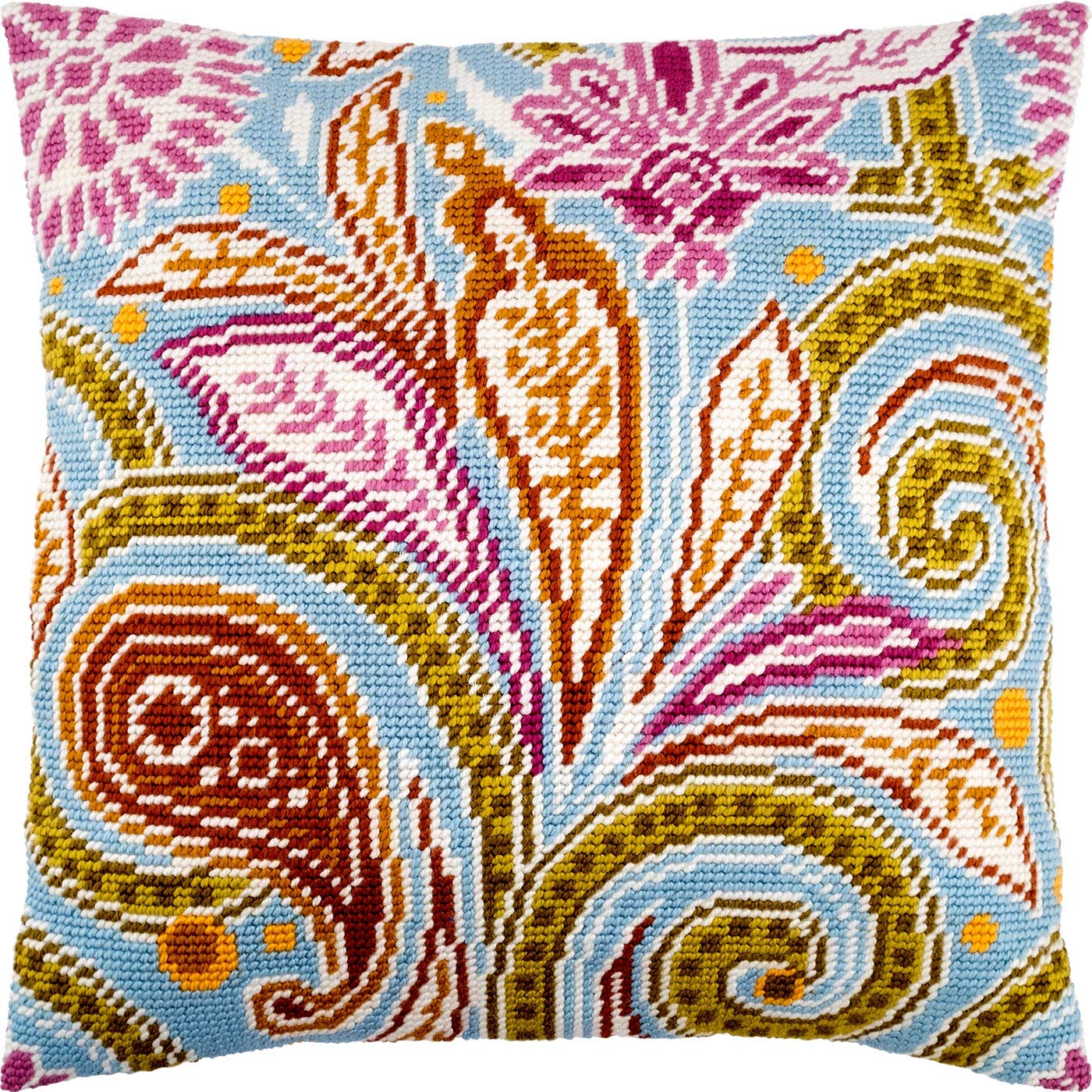 Ornamental Embroidery Kit for Adults and Beginners — Batik 16″ × 16″ with Clear, Precise Printed Design on Cotton Canvas; Includes 2 Needles, Yarn, and Easy-Read Chart