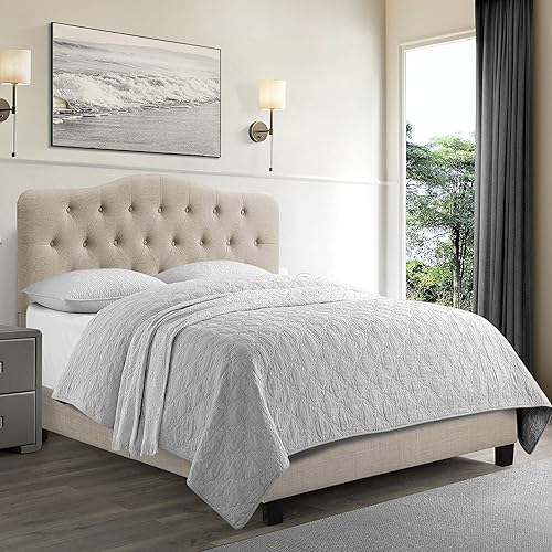 Miniatura 13 de Rosevera Gabriel - Cama con plataforma, tamaño Queen, color beige Beige,Gris,Gris humo,Carbon,Textil Beige,Carbón vegetal,Beige clásico,Paloma,Lino