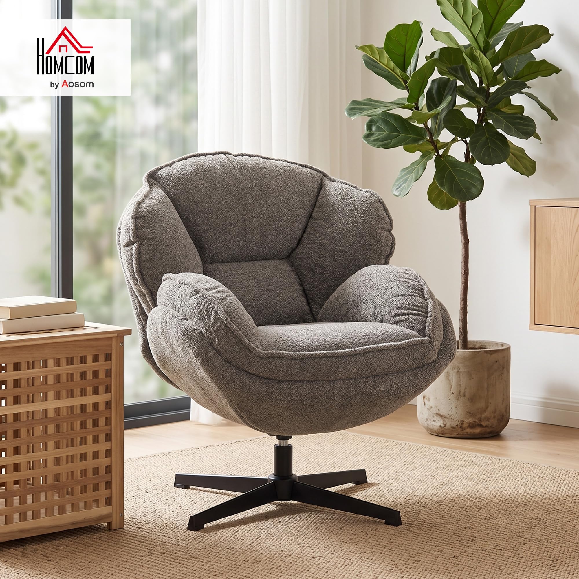 HOMCOM Ohrensessel Drehbarer Loungesessel Geplosterter Sessel Grau