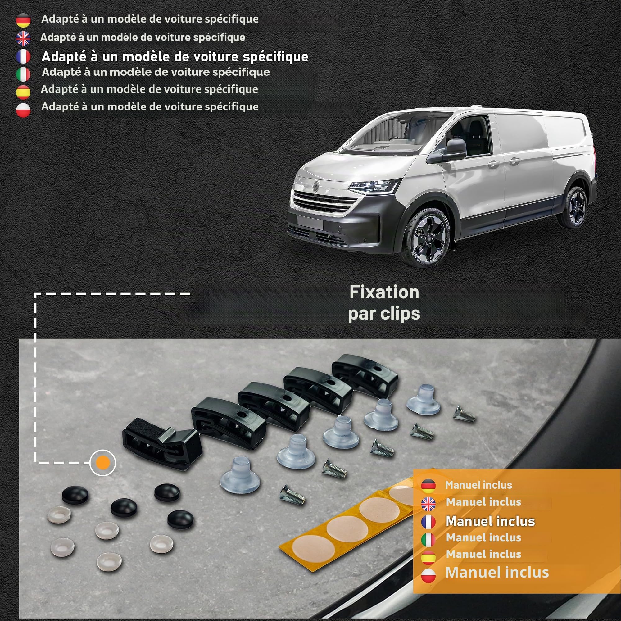 CHROMEMASTER Accessoires ; Protection Contre Les Gravillons ; Protège-Capot Compatible VW T7 Transporter 2025+ ABS, Brillant, Noir ; Le Déflecteur de Capot Protège Contre Les Projections de Graviers