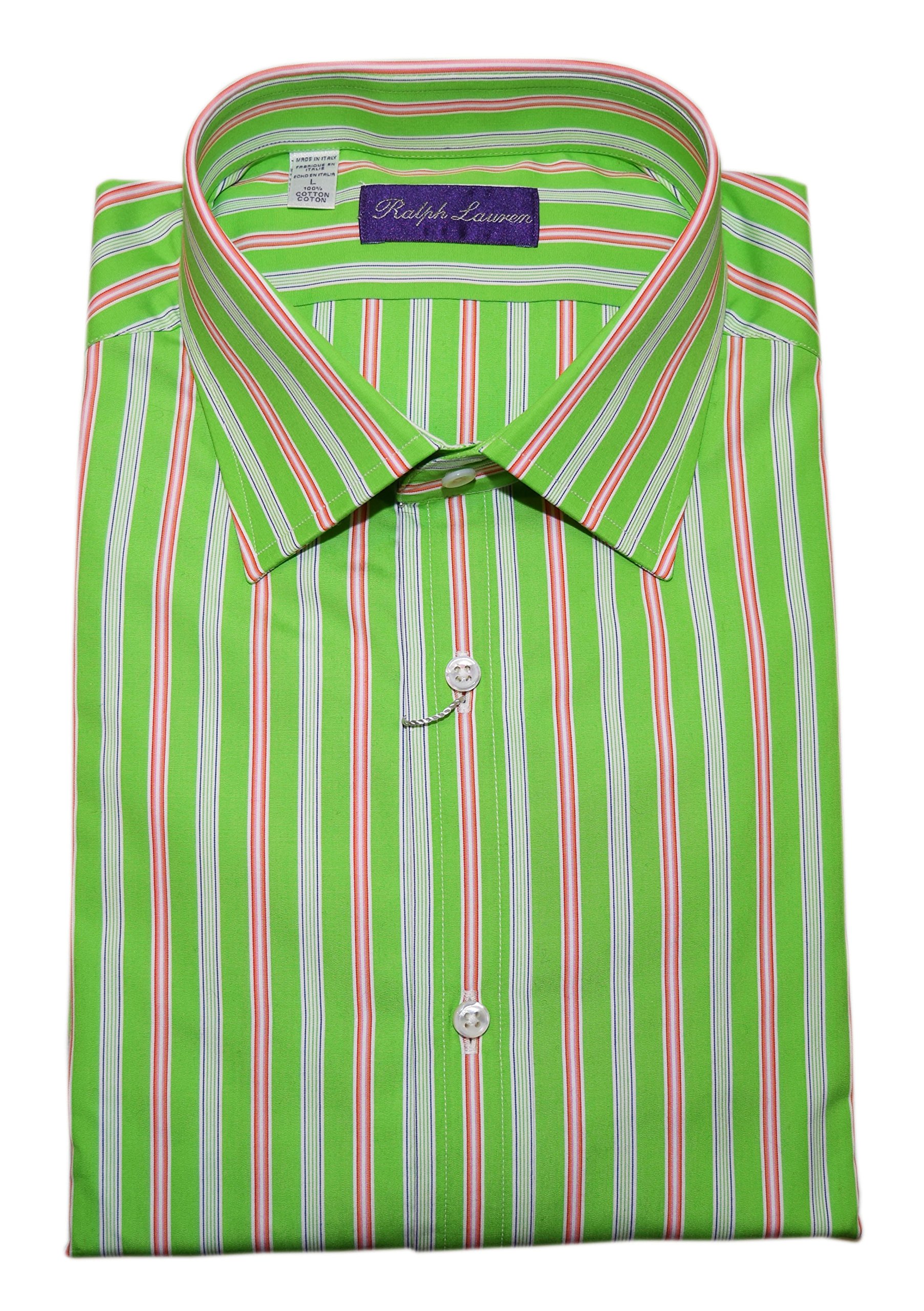 Polo Purple Label Mens Dress Shirt Green Stripe Italy Small $450