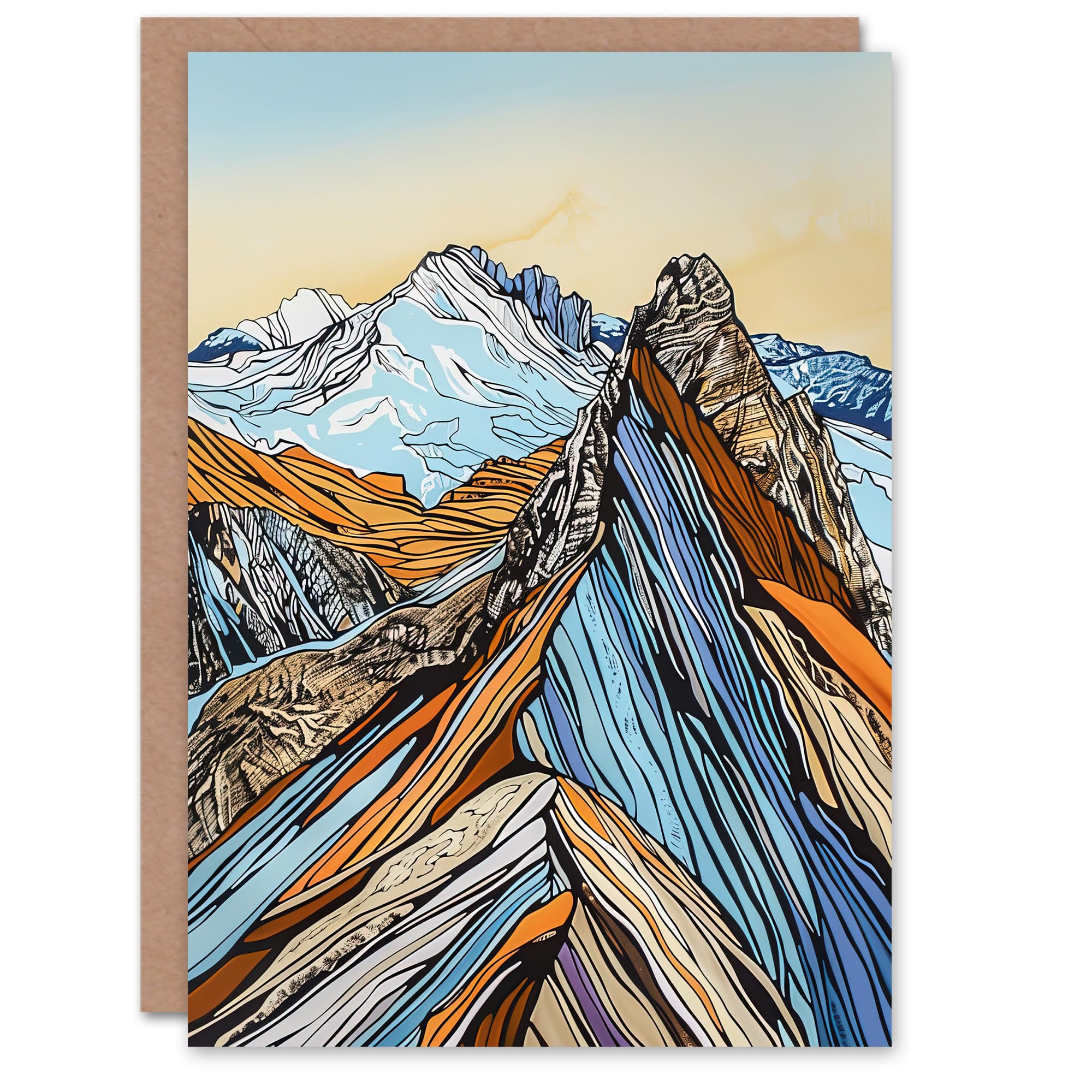 Artery8 Greeting Card Scafell Pike Mountain Peaks Stylised Landscape Blank For All Him Or Her Art Birthday Card