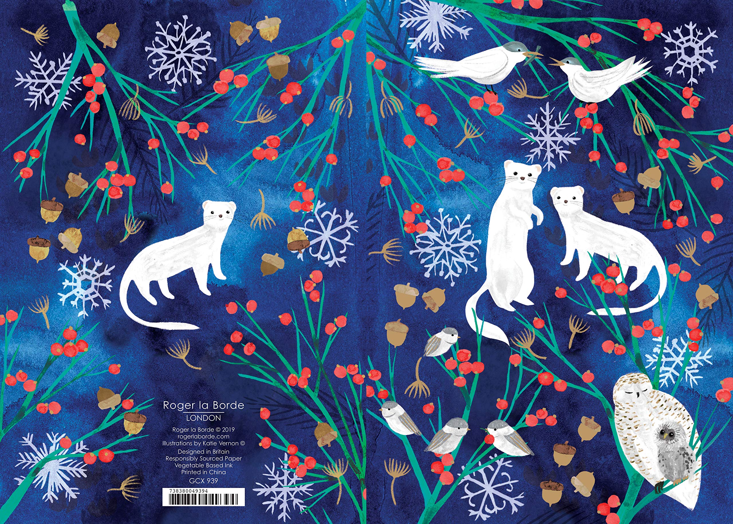 Roger la Borde Festive Minks card Christmas Card Gold Foil 170 x 120 mm
