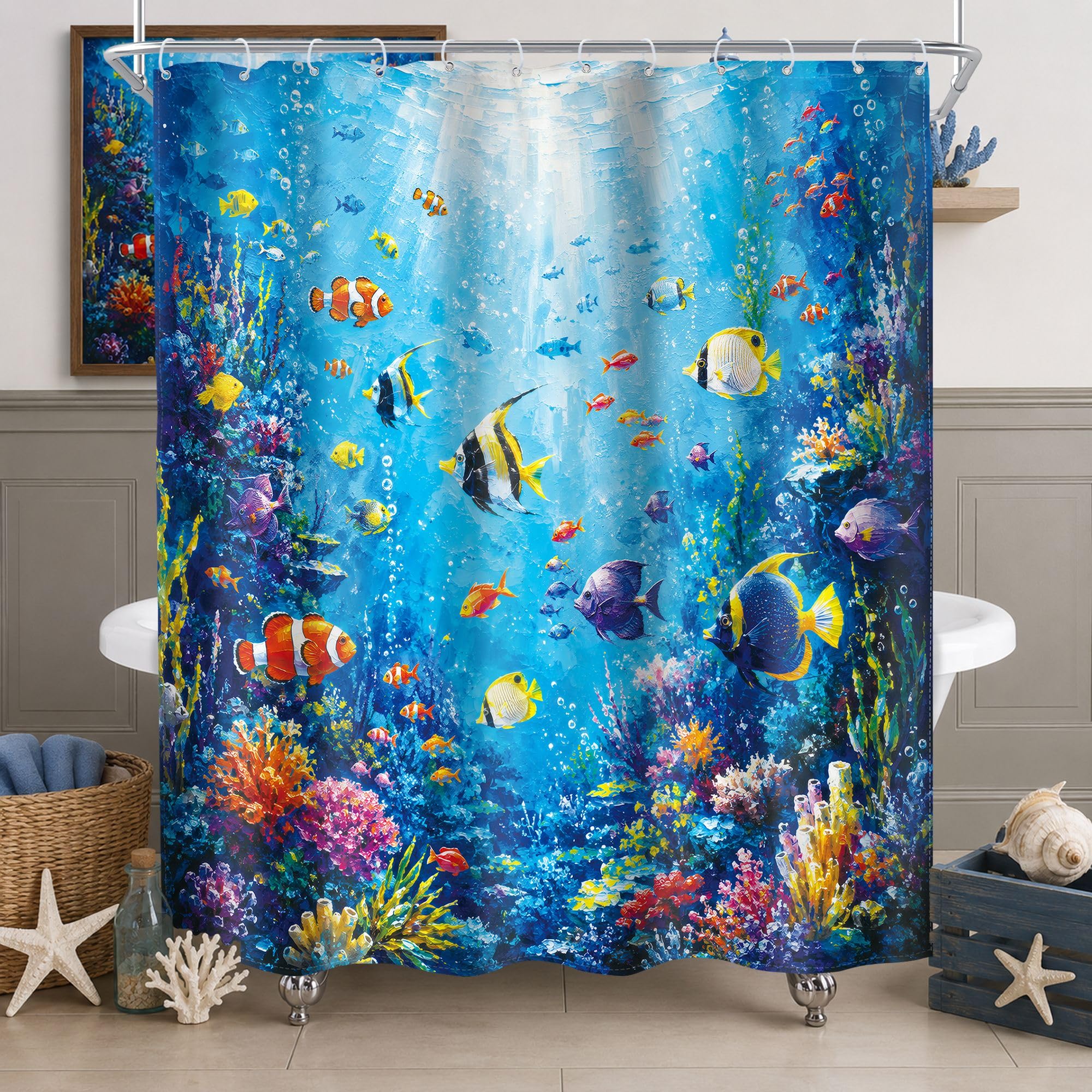 Fish Beach Shower Curtain - Underwater Tropical Design -9