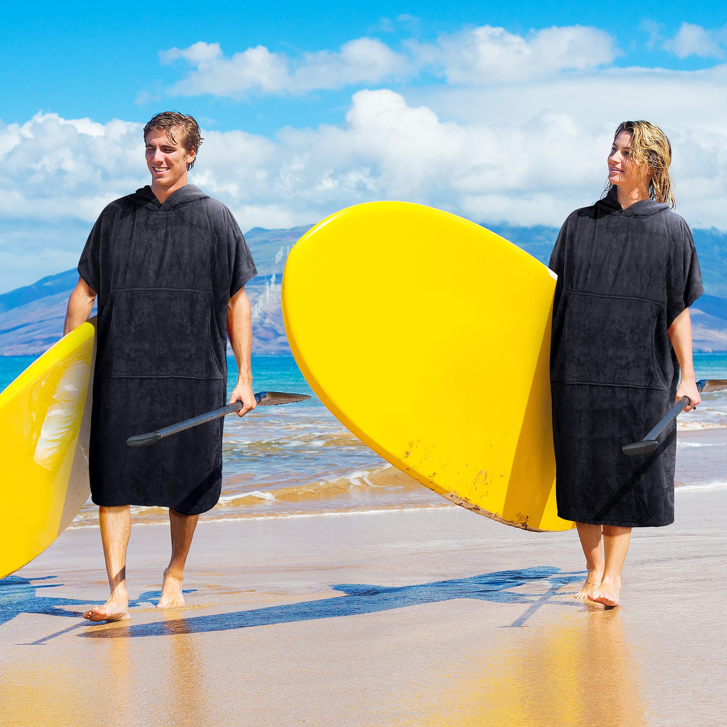 Kato Tirrinia Beach Surf Poncho con bolsillo Absorbente de agua Traje de neopreno Cambiador Sudadera con capucha Toalla Poncho Albornoz para surf Natación Baño Adulto Hombres Mujeres A prueba de arena