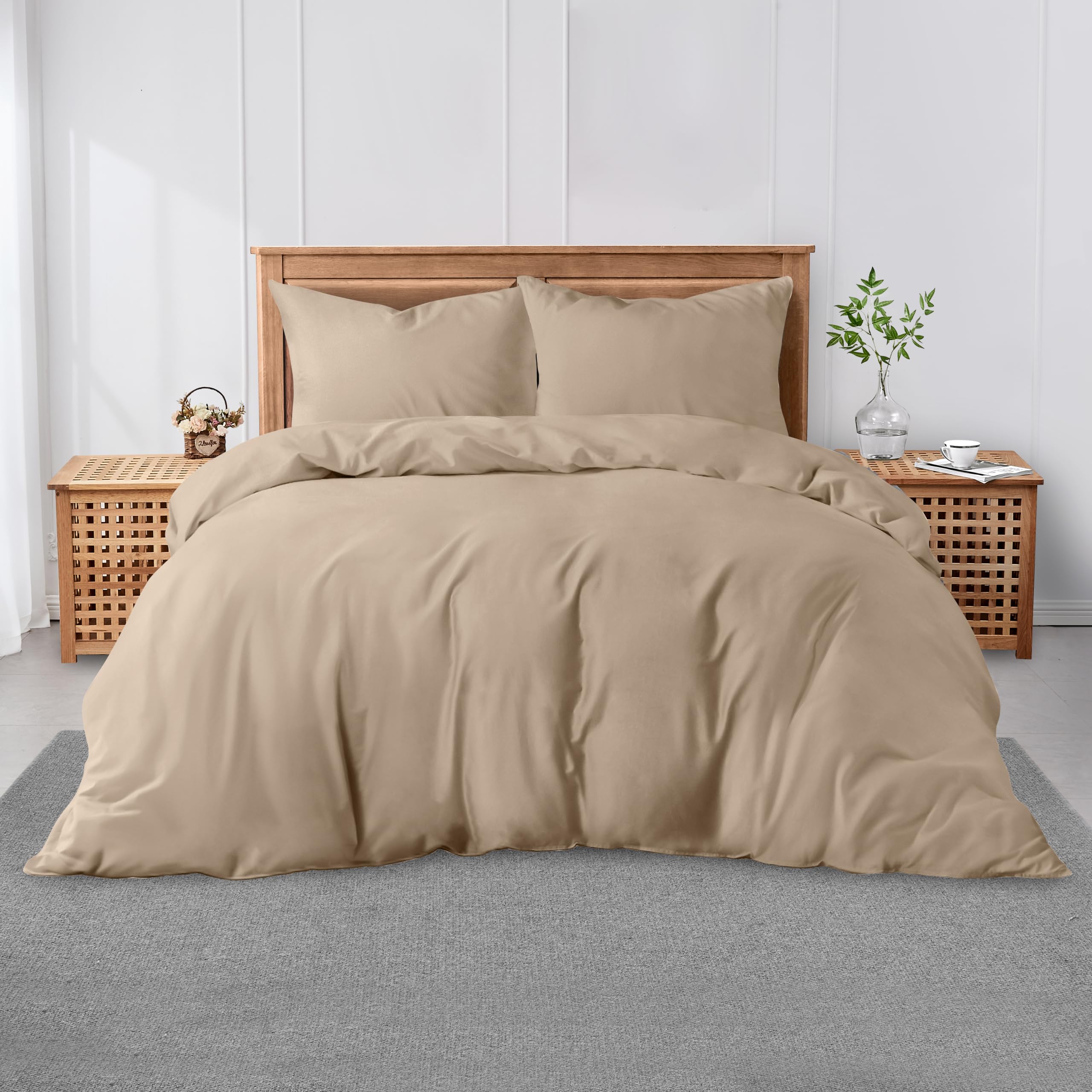 GC GAVENO CAVAILIA Easycare Plain Dyed King Size Duvet Cover, Breathable Percale Bedding Sets, Polycotton Quilt Bedset With Matching Pillow Cases, Natural