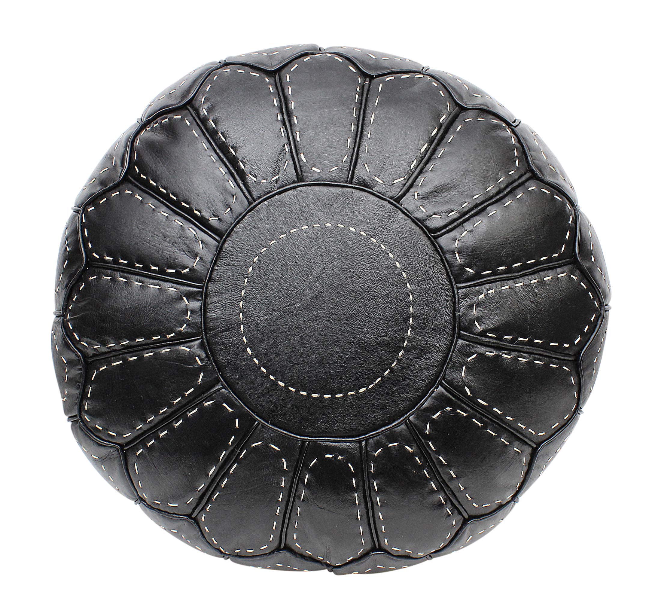 ESSENCE OF MOROCCO Pouf marocain en cuir, repose-pieds ottoman, noir, fait à la main, cousu à la main, design contemporain (housse uniquement)