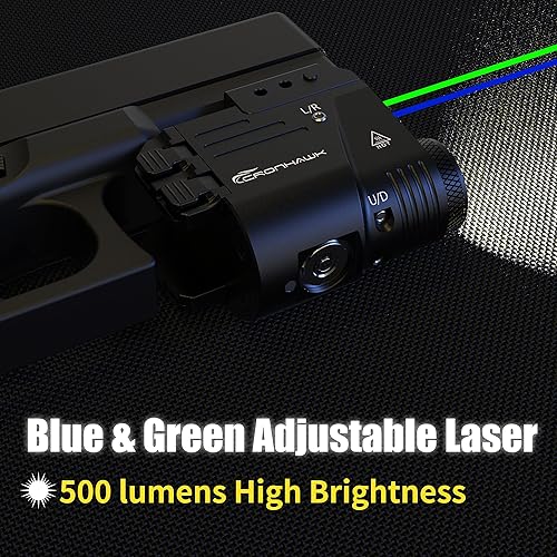 Miniatura 2 de Luz láser azul verde de 500 lúmenes para pistola, linterna recargable montada en riel láser Combo para riel Picatinny, carga magnética