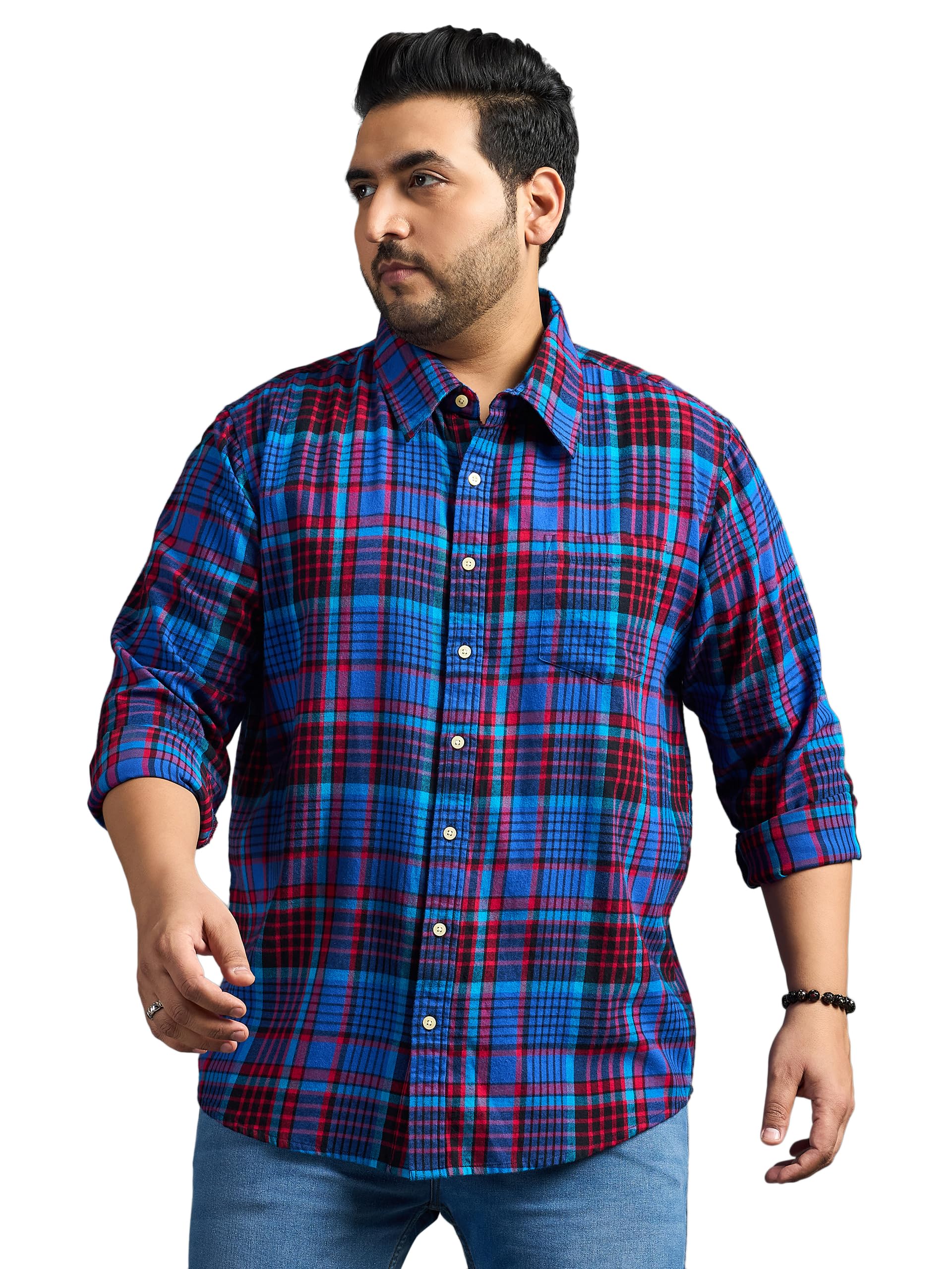 BigbananaMen's Plus Size Regular Fit Checks Shirt