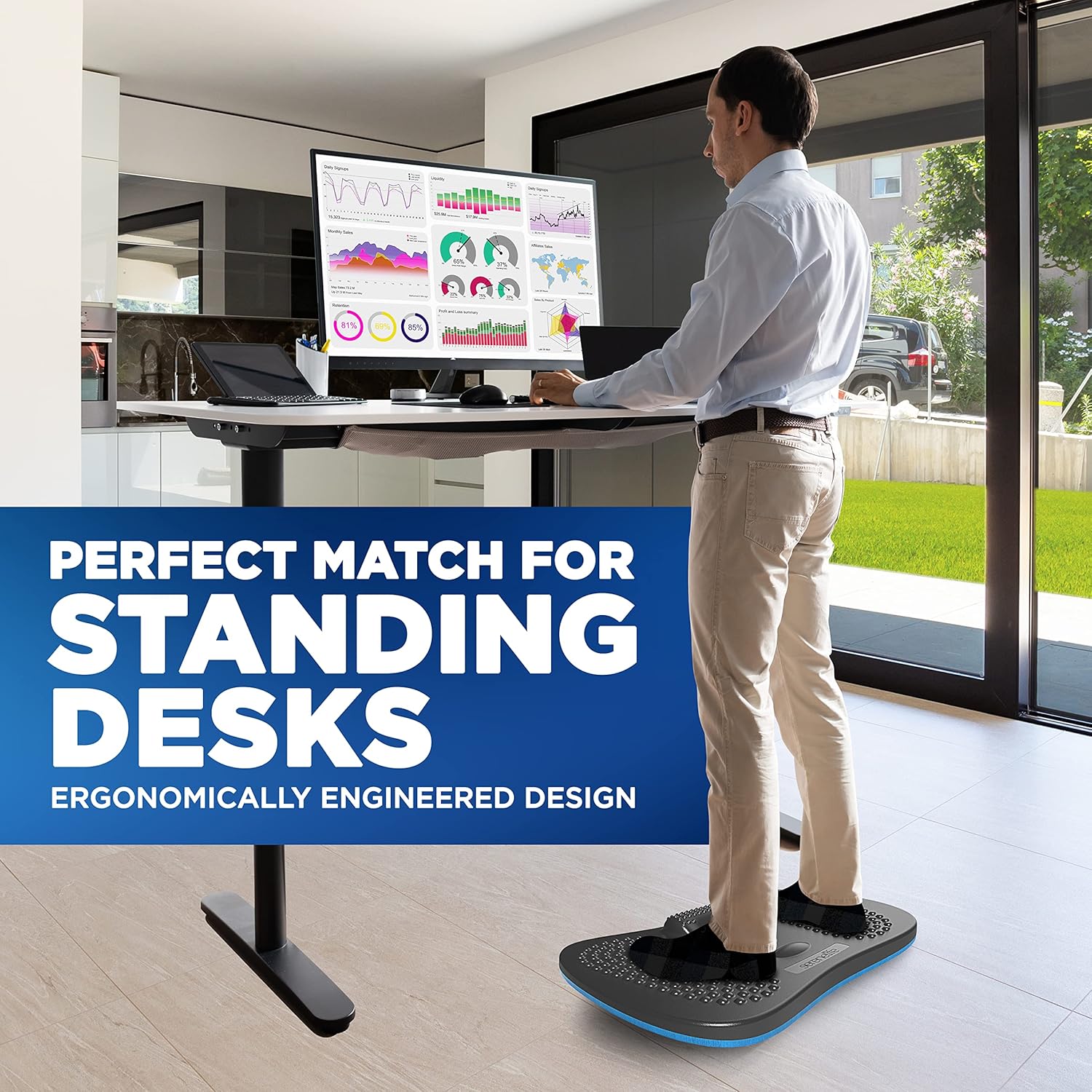 Wobbly Wooden Anti Fatigue Mat - Ergonomic Natural Hardwood Wobble Balance Board with Ergonomic Design Comfort Floor Mat for Standing Desks, Fitness Workout, and Stress Relief - SLBALBRD : Sports & Outdoors