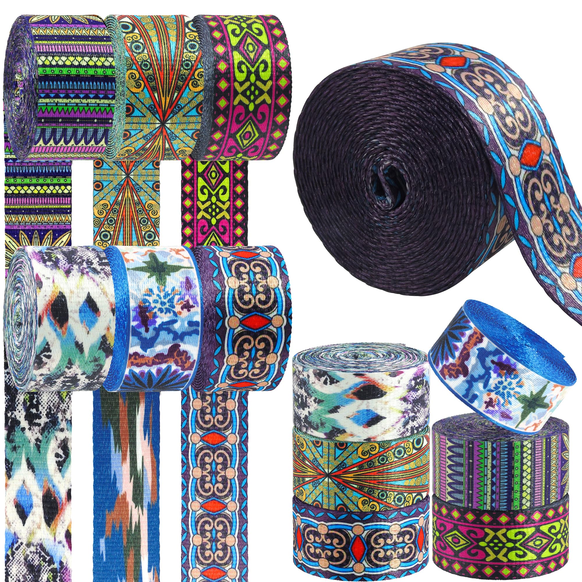 Grosun 6 Rolls 1.5 inch Retro Nylon Webbing Belt Webbing Straps Purse Straps Backpack Straps Nylon Belt in Thermal Transfer Patterns for Seatbelt,