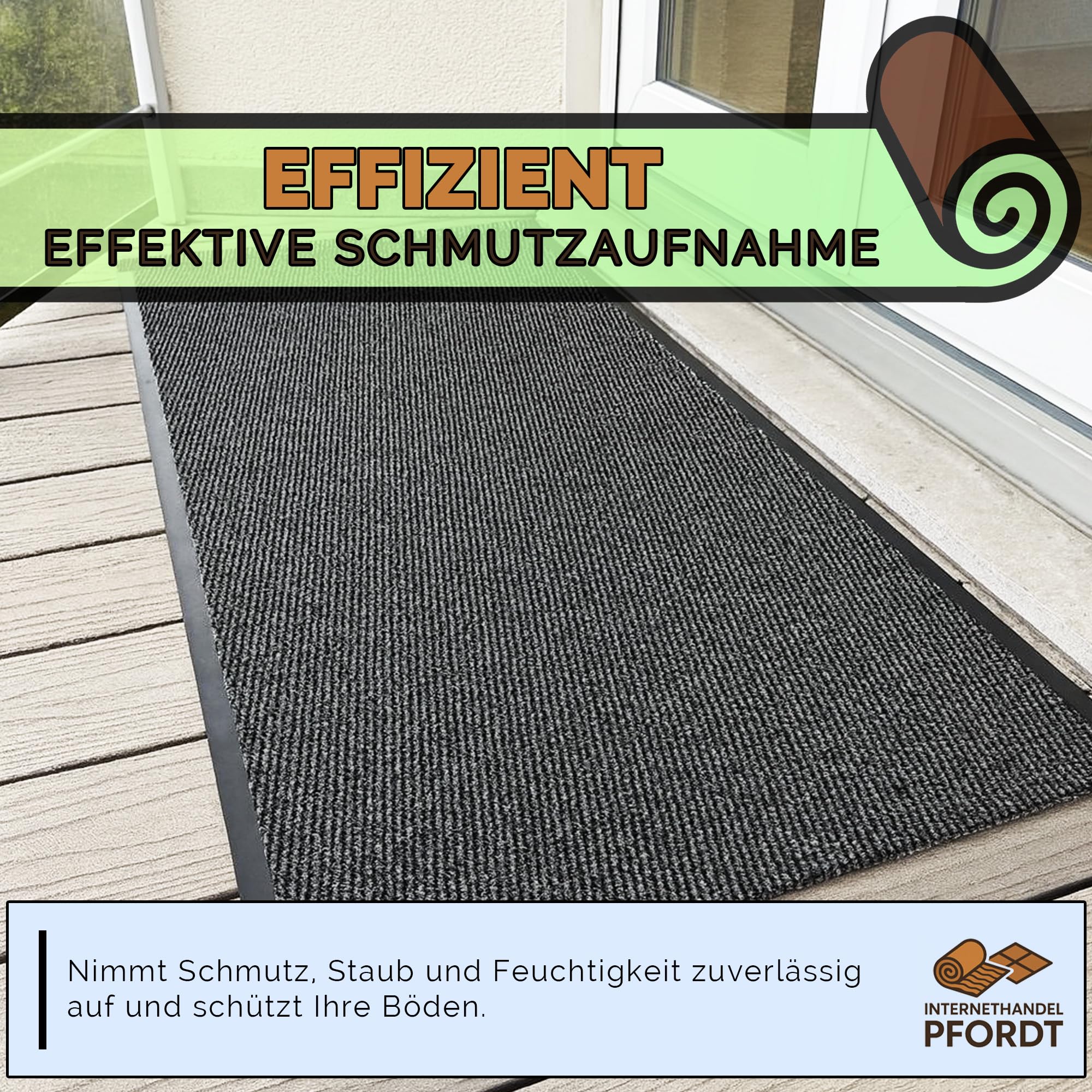Schmutzfangmatte Anthrazit, 450x90 cm, Fußmatte rutschfest aus Polyamid, Schmutzfangläufer für innen und überdachten Außenbereich