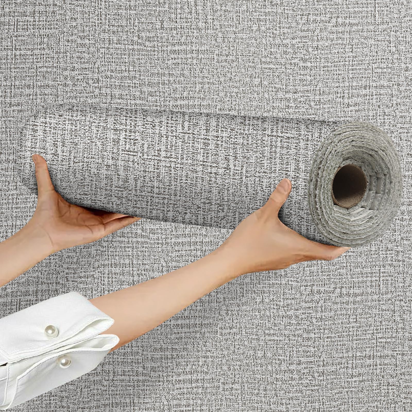 Takezuaa 3 Roll Self Adhesive Thermal Wallpaper Linen Grey Textured 3mm Thick Peel and Stick Wallpaper Insulating Wall Covering Roll for Living Room Ceiling Bedroom, 280x50CM
