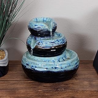 Рекламное объявление - Sunnydaze 3-уровневые современные текстурированные чаши Керамический внутренний настольный фонтан - Внутри мини-настольный фонтан для воды fo.
