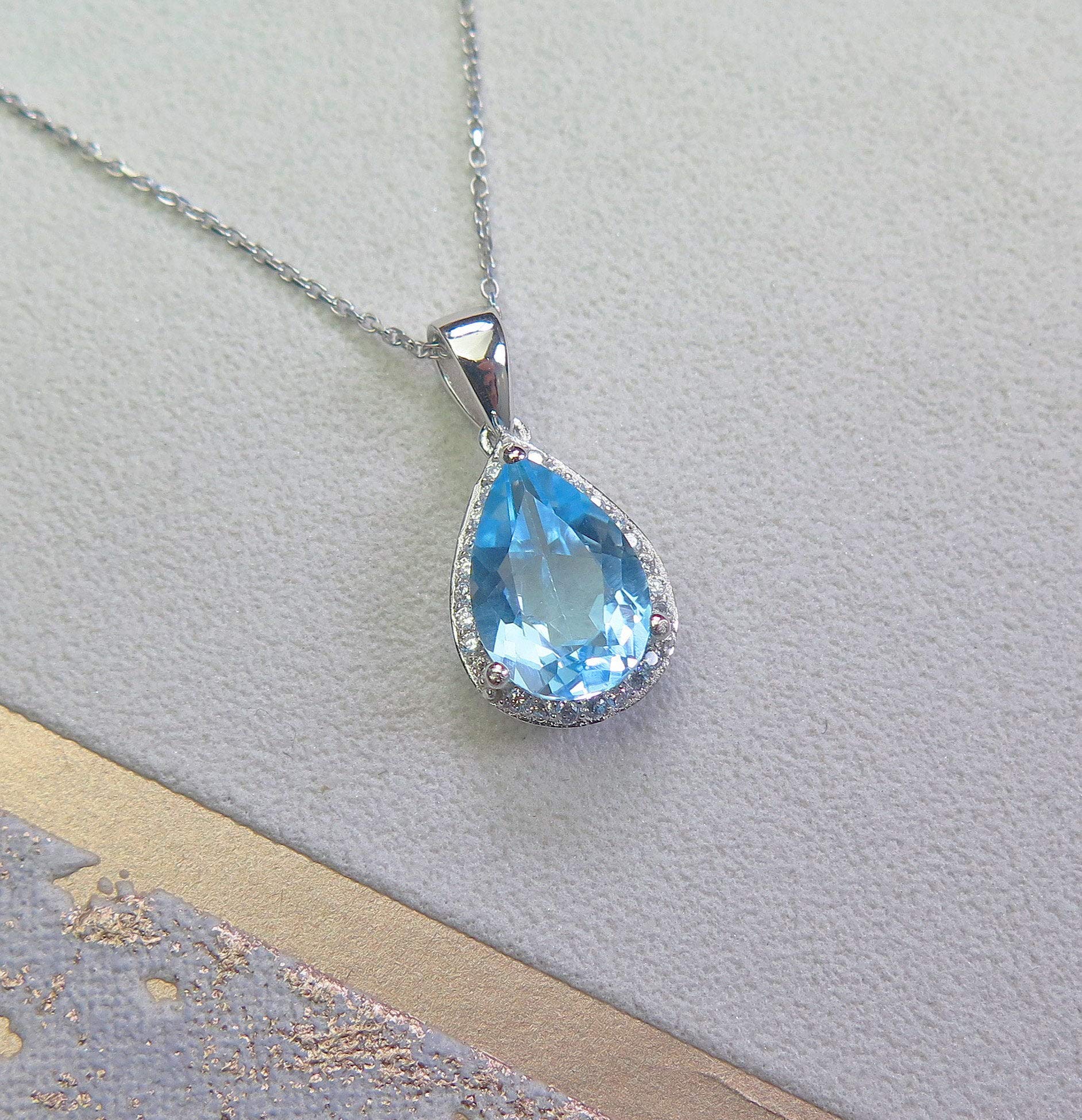 Collana con ciondolo a goccia in vero argento Sterling 925 con topazio