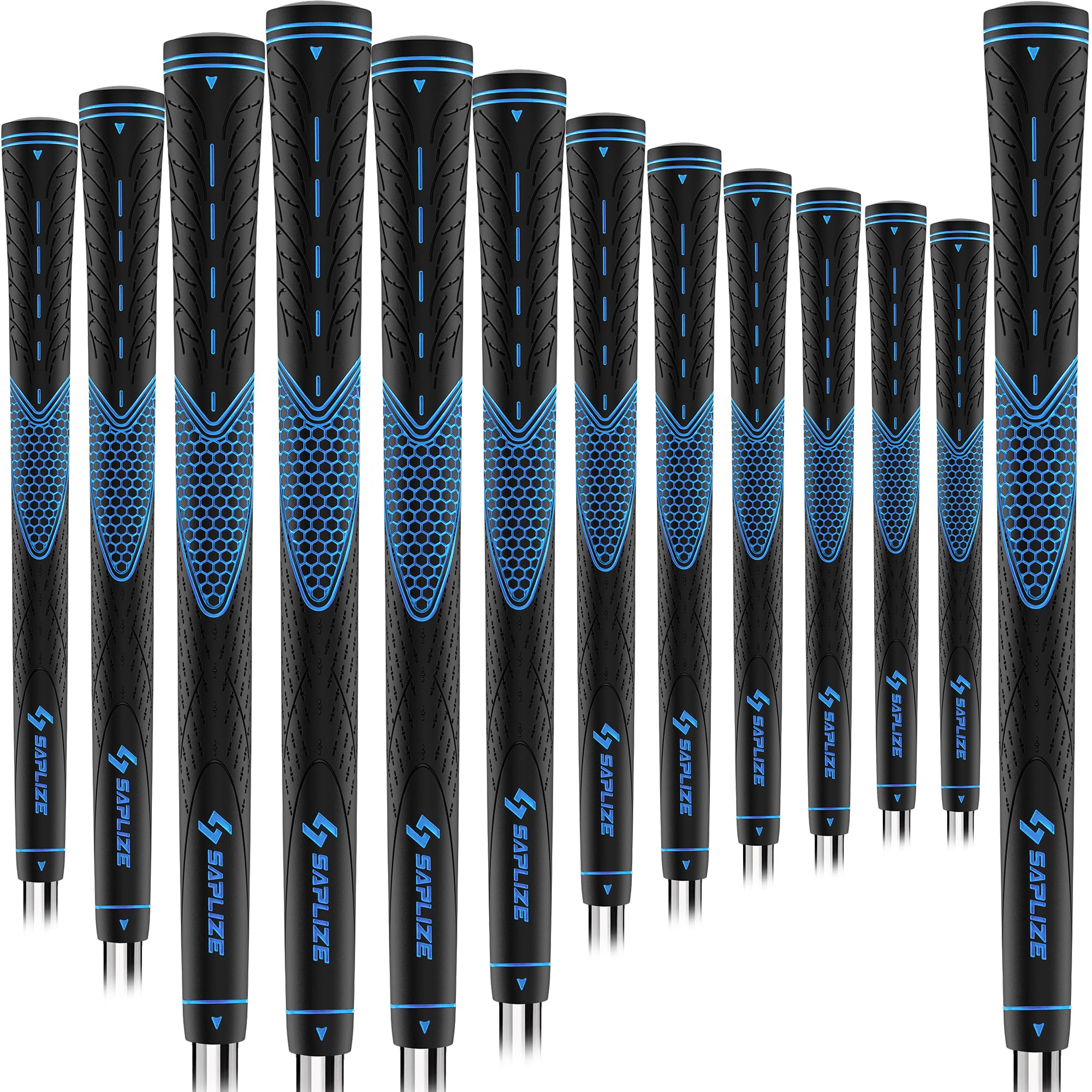 SAPLIZE CC01 Rubber Golf Grips, 13 Grips, 4 Colors Available, Standard/Midsize/Oversize Anti-Slip Rubber Golf Club Grips, Blue, Standard