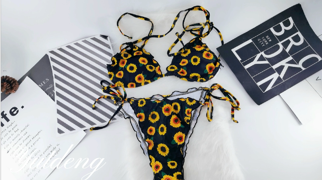 Bikini da donna con girasole, stampato, costume da bagno in due pezzi, costume da bagno a triangolo, a vita alta, bikini Plus Size, Colore: arancione., M