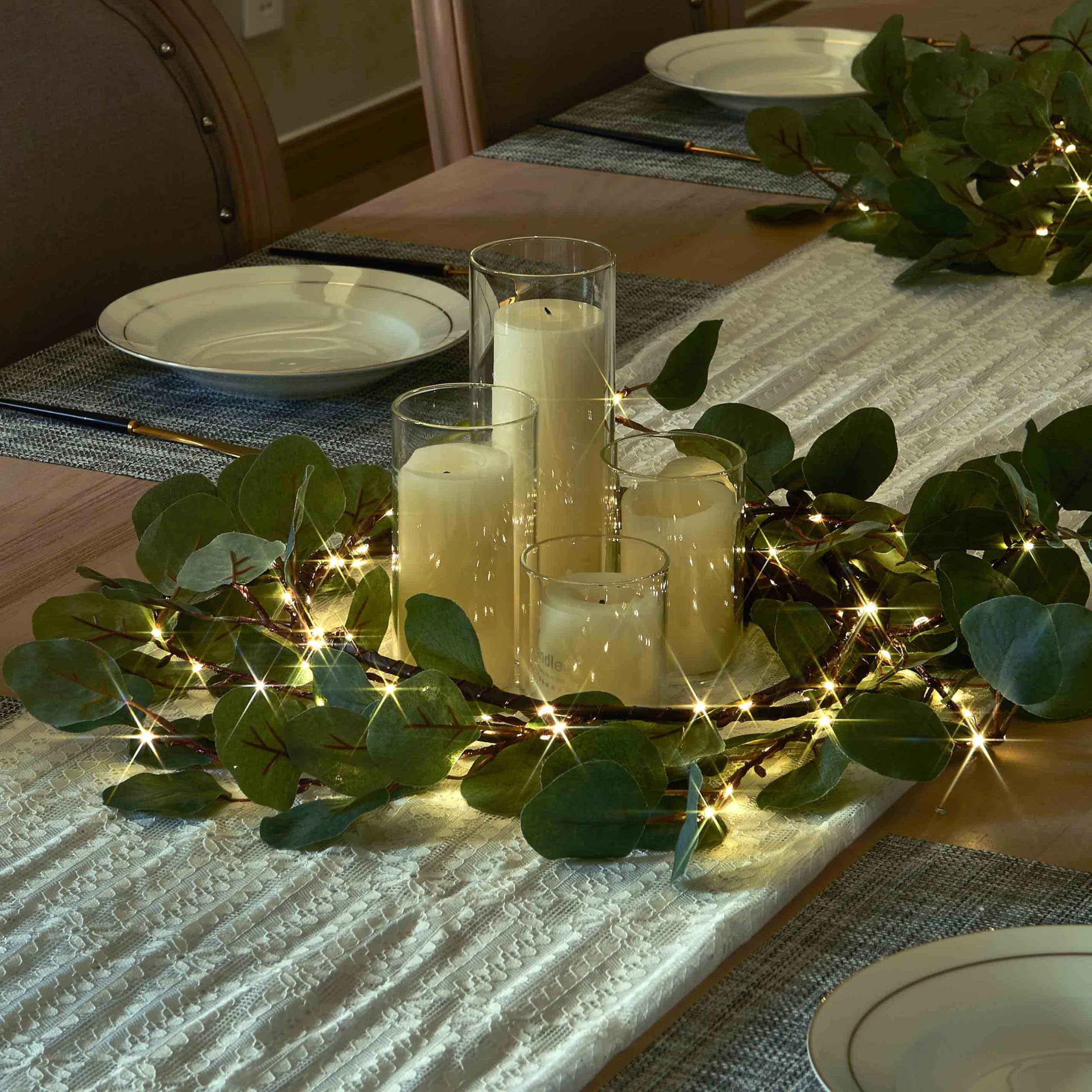 Hairui Guirlande de branches de saule avec feuilles 180 cm et 96 LED, branches avec éclairage LED, guirlande artificielle d'eucalyptus, guirlande lumineuse pour décoration de Noël à la maison