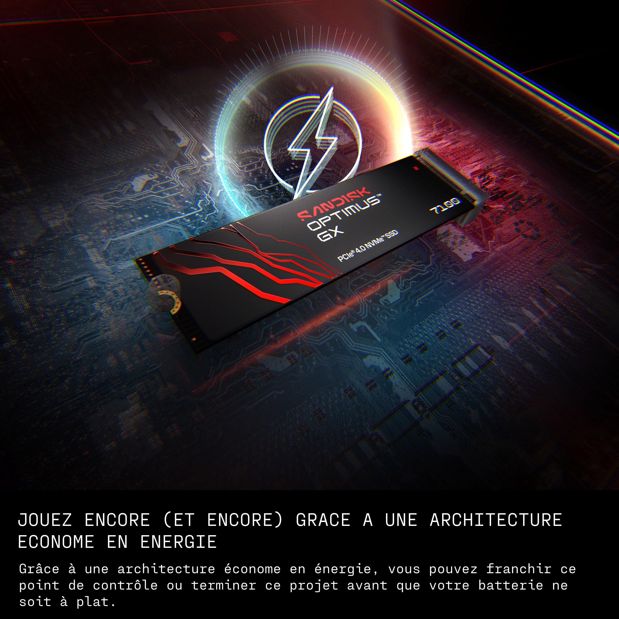 SANDISK Optimus GX 7100 NVMe SSD 500 Go (Jusqu’à 7 250/6 900 Mo/s Vitesses de Lecture/écriture séquentielles, PCIe 4.0, M.2 2280, BiCS TLC 3D CBA NAND, SANDISK Dashboard)