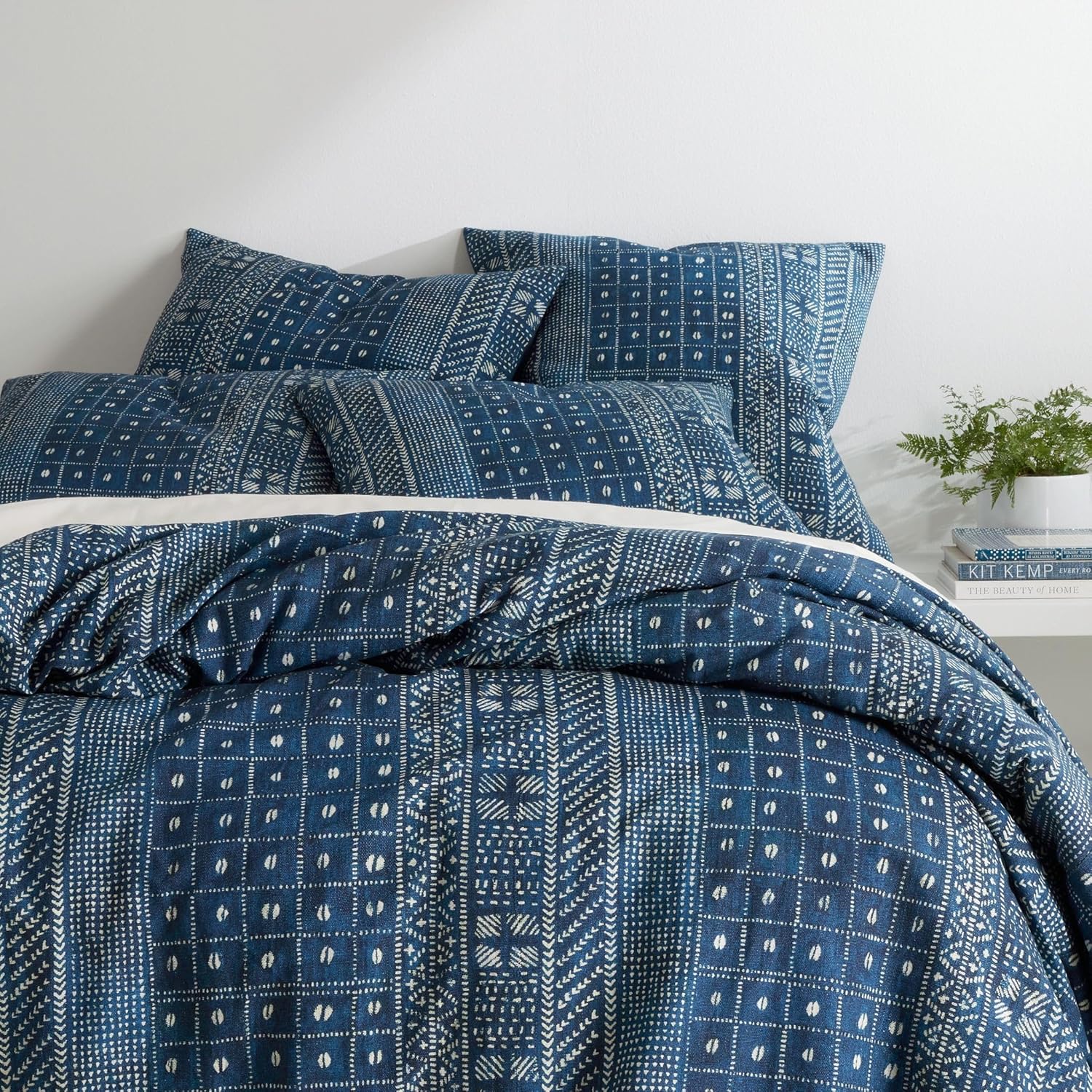 Pine Cone Hill Kodi Batik Indigo Duvet Cover, Full/Queen Size, Blue Graphic Pattern