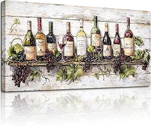 crmotu Still Life Kitchen Wall Art, Wine Bottle Extra Large Artwork, French Country Home Bar Decor Paintings, Modern Home Wall Decor Dining Room Wine Cellar Canvas Art Prints Ready to Hang 30x60inch