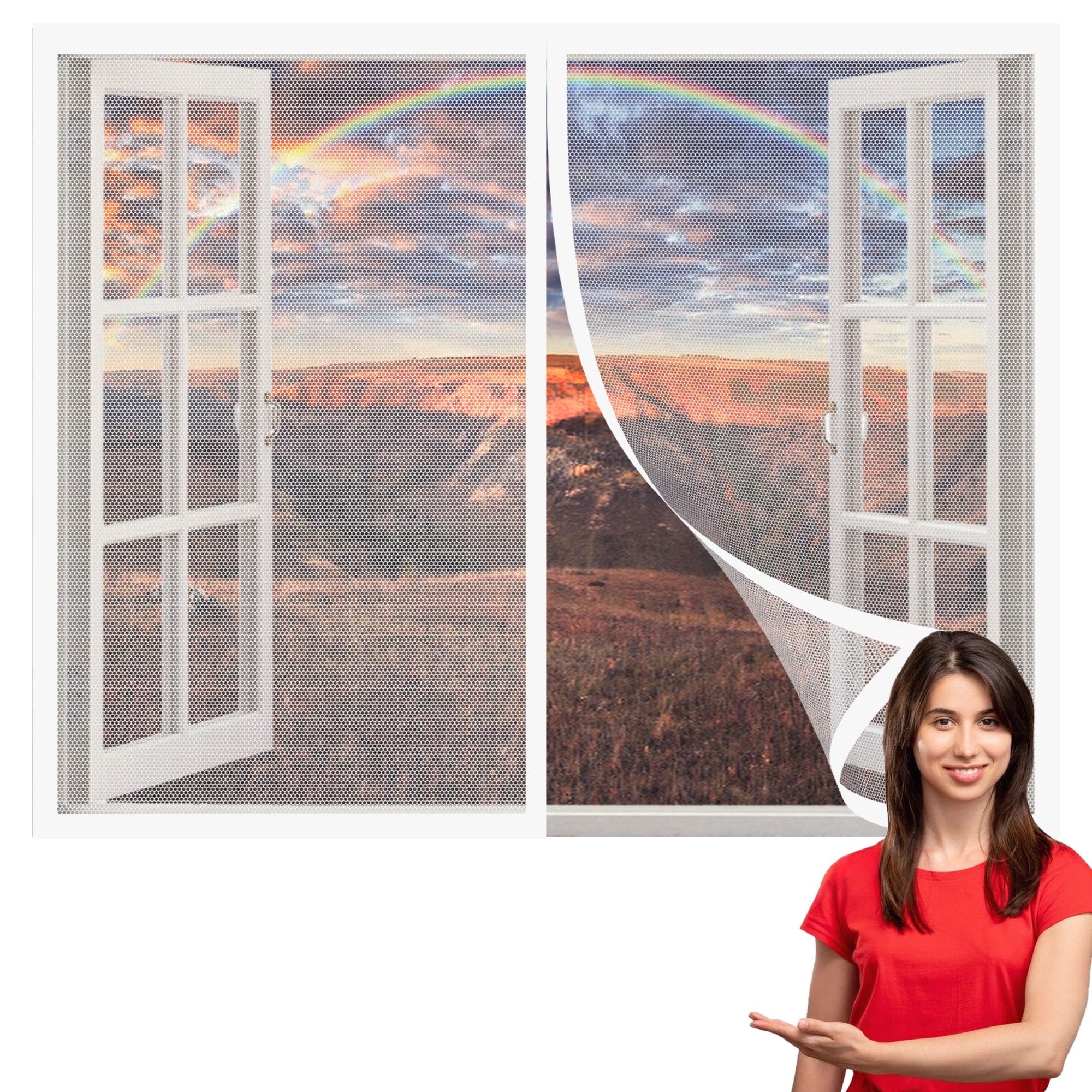 Mosquito Net for Windows 198 x 230 cm Fly Screen Nets for Window Without Drilling Lets Fresh Air in for Door and Window, White