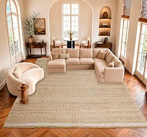 9x12 Feet Jute & Wool Mini Check Area Rug with 4-Inch Border