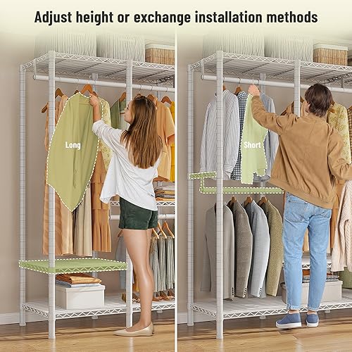 Miniatura 5 de Raybee Perchero para colgar ropa, estante de ropa resistente de 77 pulgadas de alto, 76 pulgadas de ancho, estante portátil grande para colgar ropa,