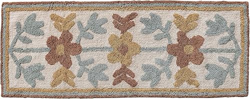 Creative Co-Op Alfombra copetuda de algodón de 5 pulgadas con flores, alfombra multicolor, multicolor