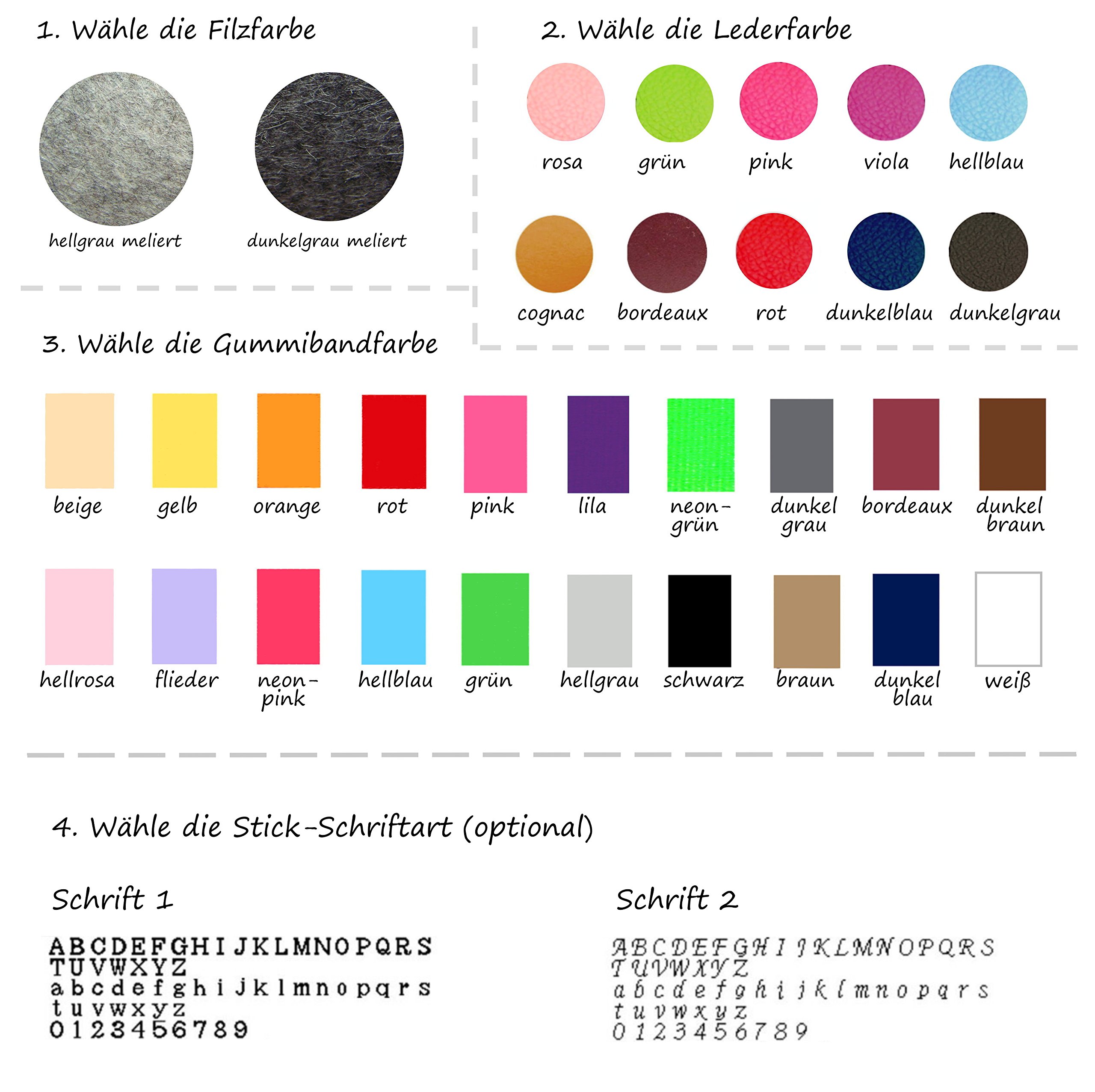 Reiseorganizer Reiseetui inkl. individueller Namensstickerei Stickerei Wollfilz Filz Leder für Reisedokumente