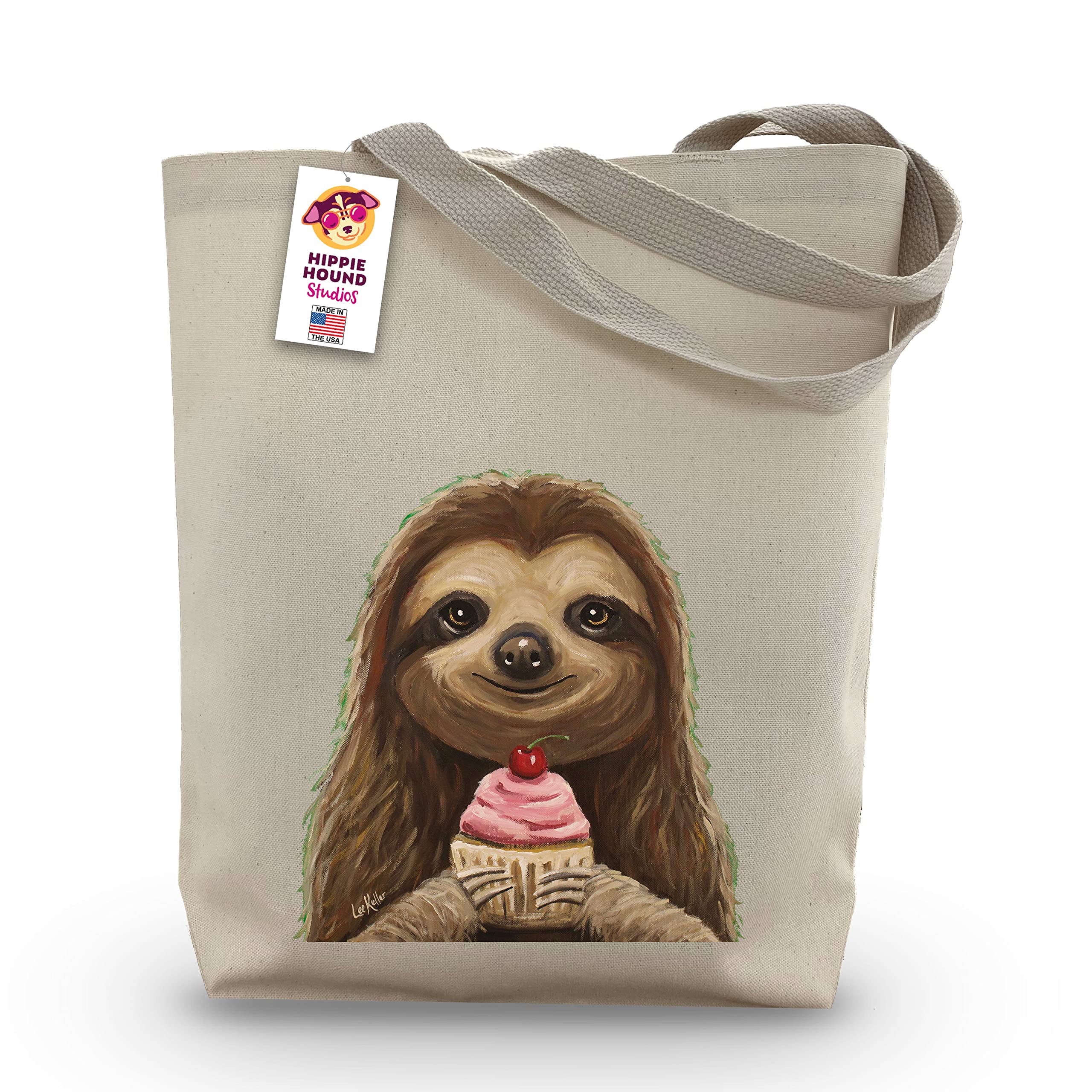 HIPPIE HOUND STUDIOS Sloth Tote Bag Sloth Lover Gift - Gifts for Women - Handmade Totes - Made in USA - Direct from NC Artist Lee Keller