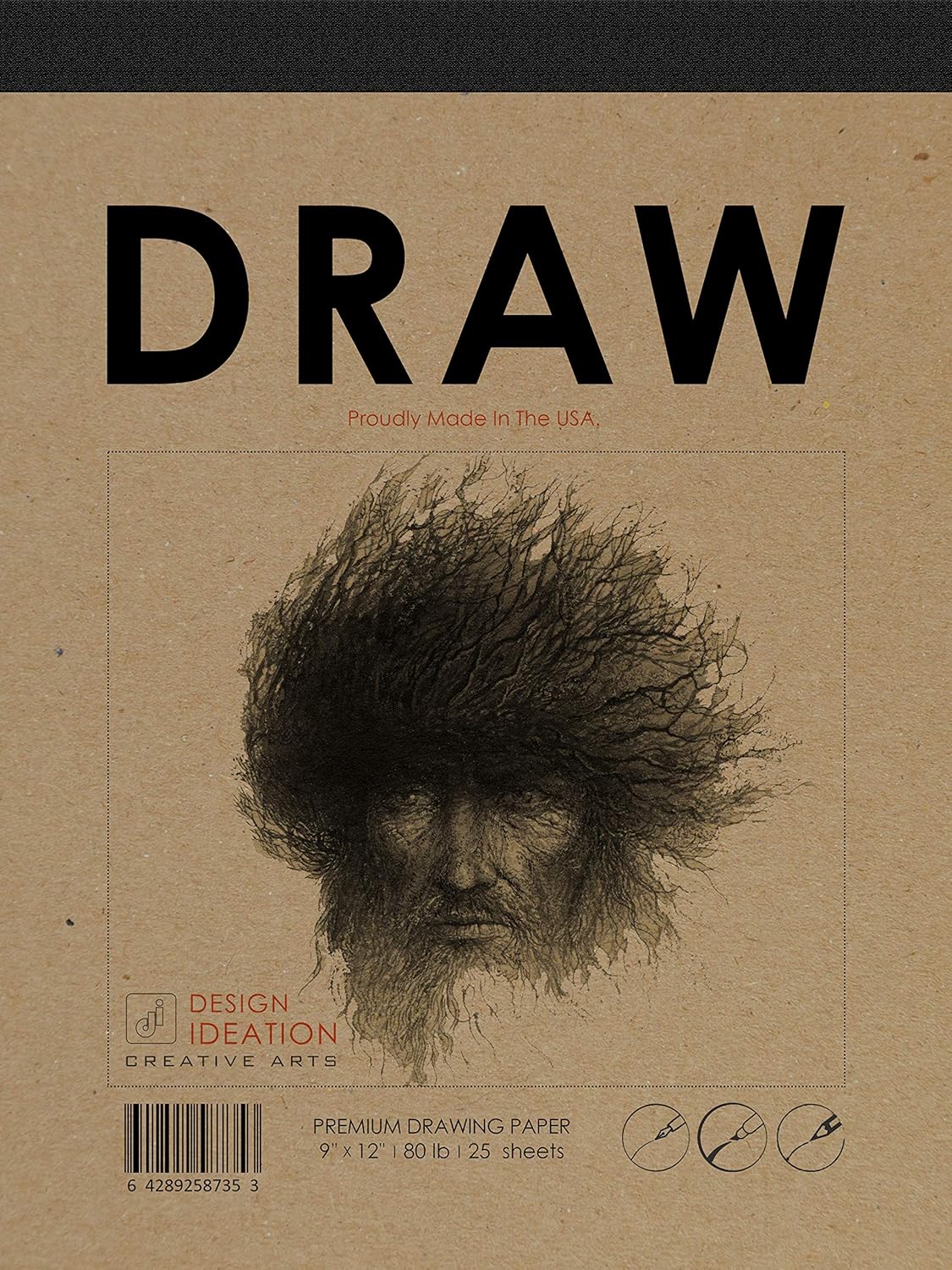 Design Ideation Draw PAD. Removable Sheet. Smart-Bind Reinforced Lay Flat Binding. (9" x 12") PAD-2550-TS (5 PAD Value Pack)