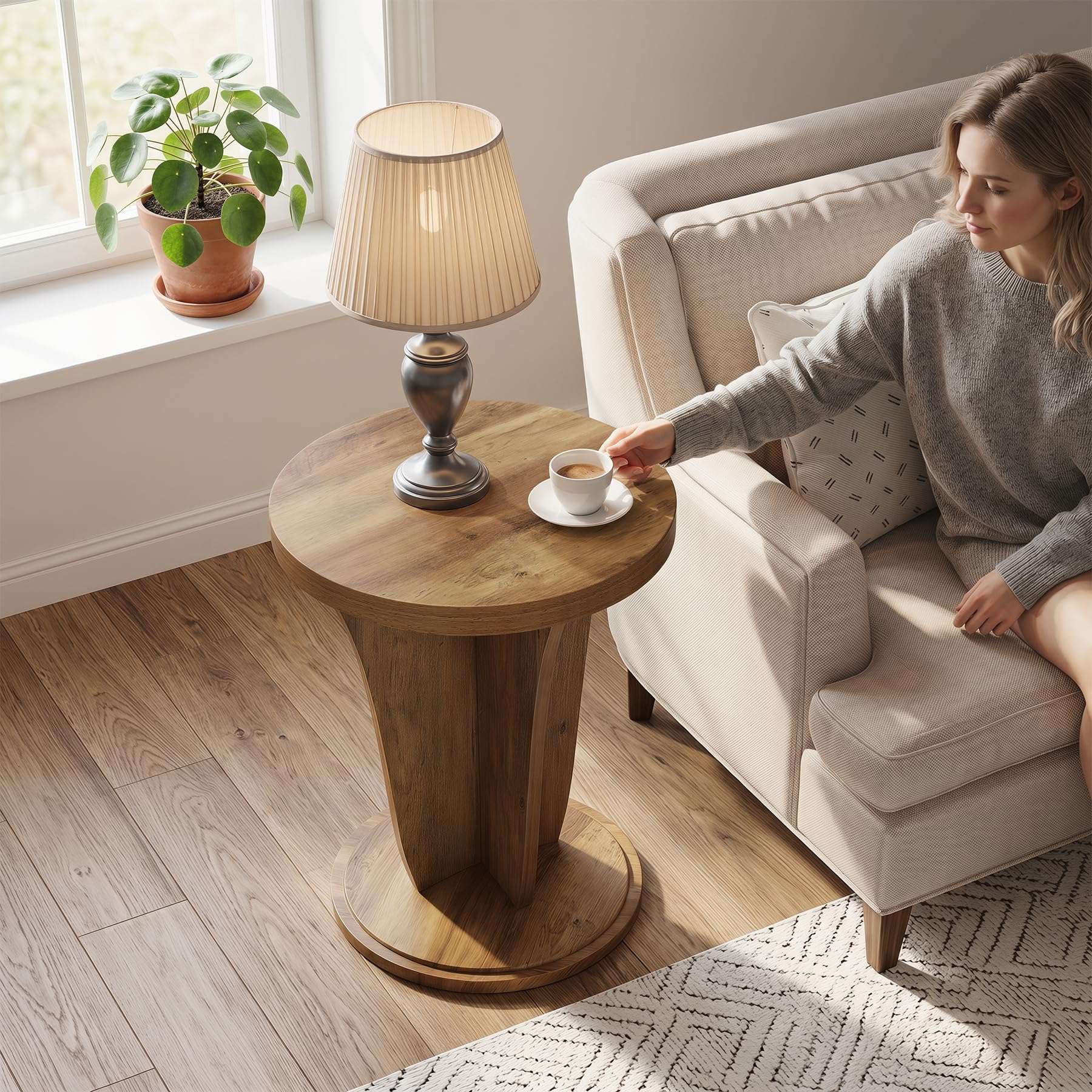 Tribesigns Mesa auxiliar redonda de madera para salón, 50 cm de diámetro, mesa de centro rústica, pequeña mesa de sofá en color marrón, ideal para salón, dormitorio, balcón y espacios pequeños